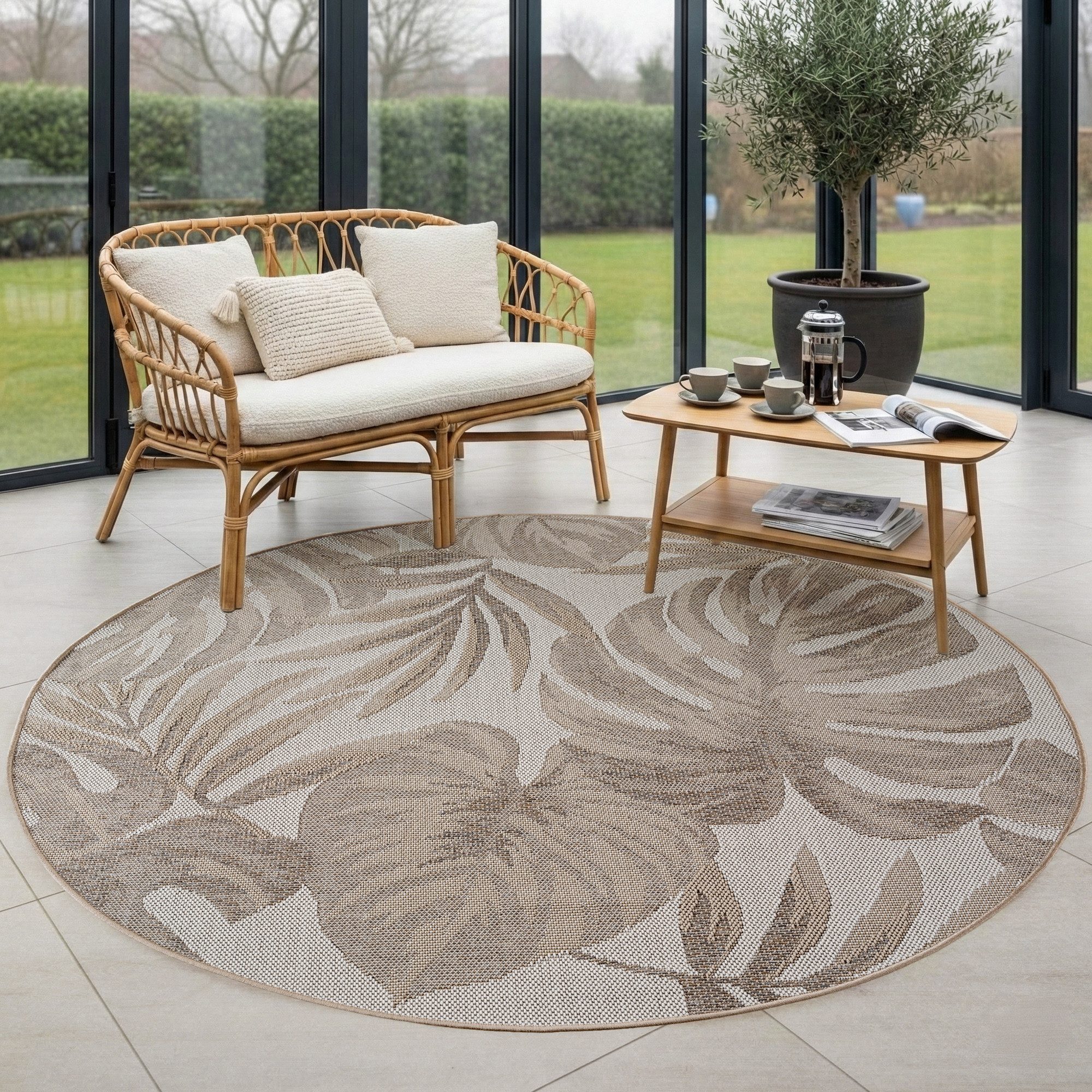 Carpettex Outdoorteppich Tropische Musterteppiche, Rund, Höhe: 5 mm, Outdoor Teppich Wetterfest Modern Design Wohnzimmer Küchen Terrasse