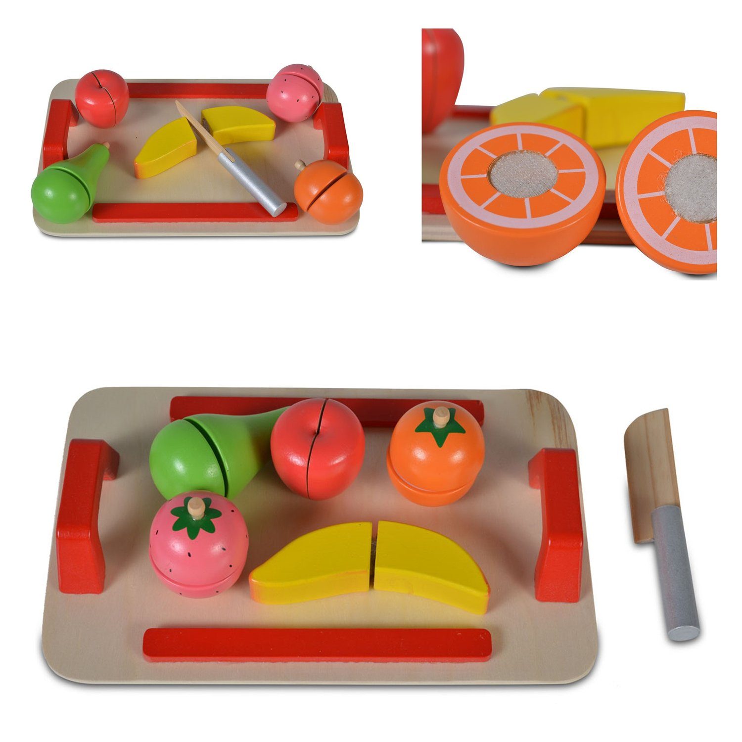 Moni Spiellebensmittel Spielzeug Obst Set 4306, Holz, Brett Messer  Spielzeugfrüchte Klettverbindung