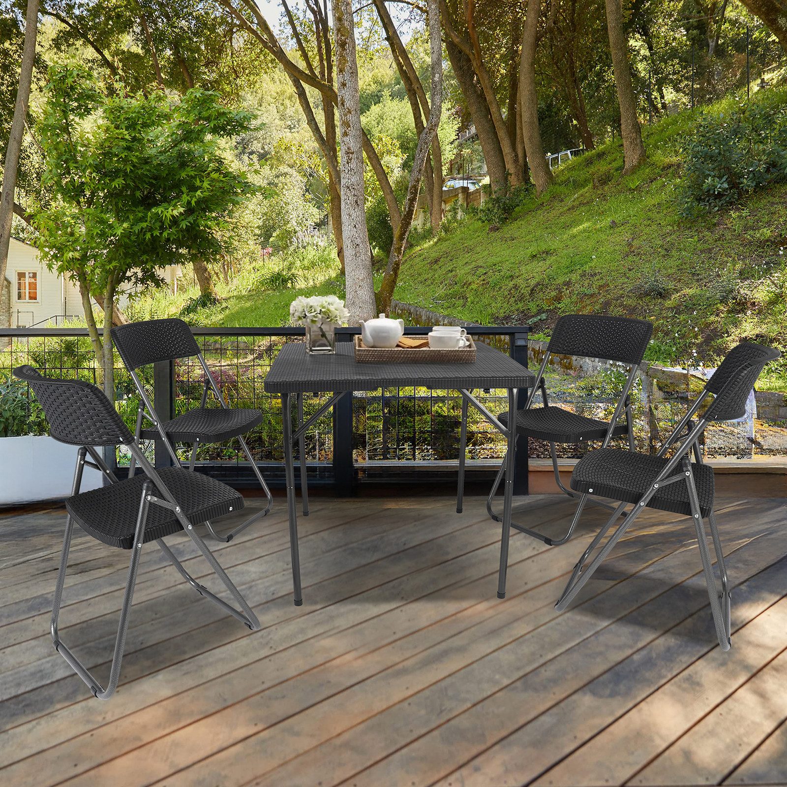 Sekey Garten-Essgruppe PE-Rattan Gartenmöbel-Set für 4 Personen, 4 Stühle m günstig online kaufen