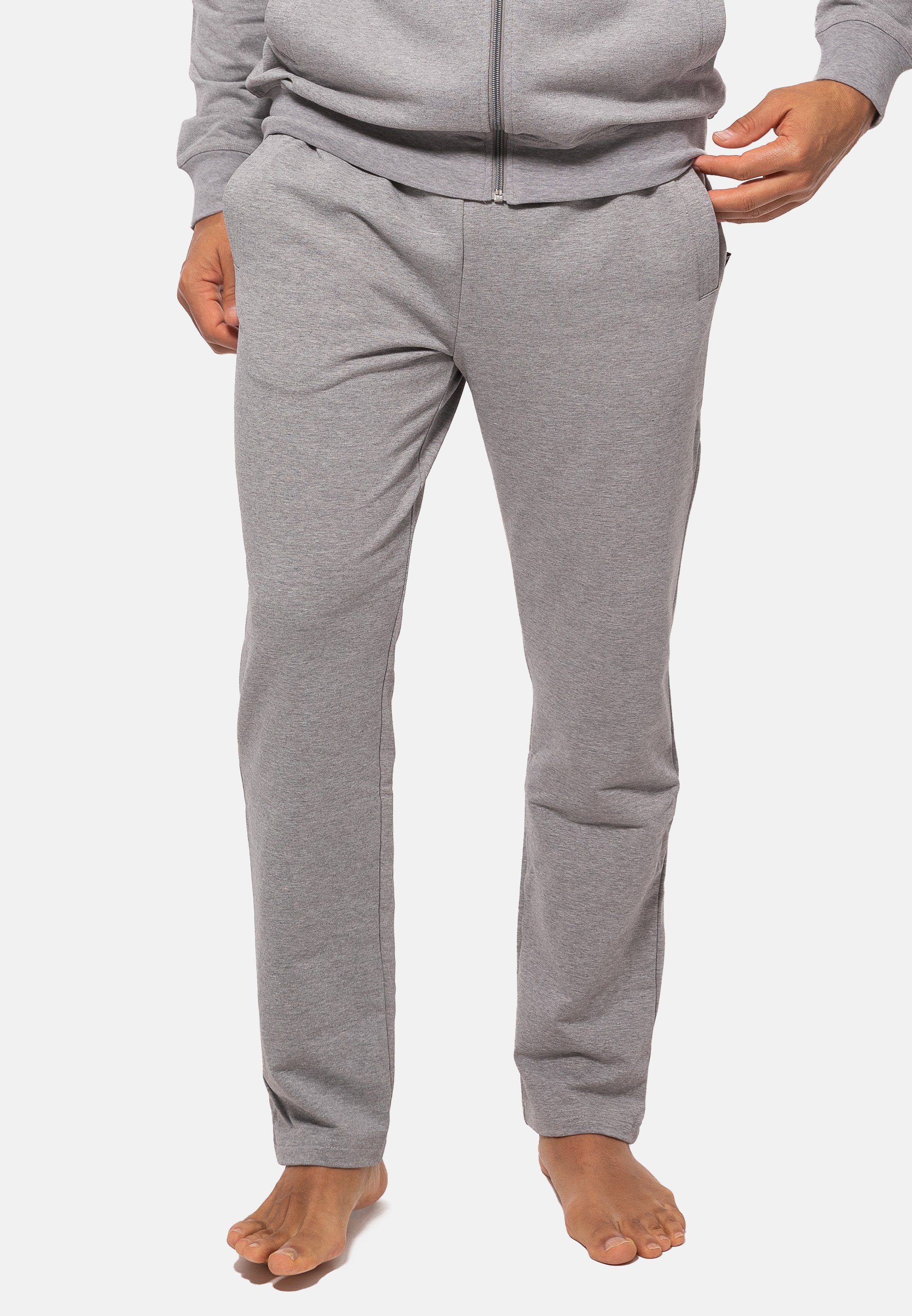 Jogginghose Hajo - Homewear (1-tlg) Lange Grau Baumwolle Hose mit Hosentaschen Klima-Komfort Melange - zwei Hose