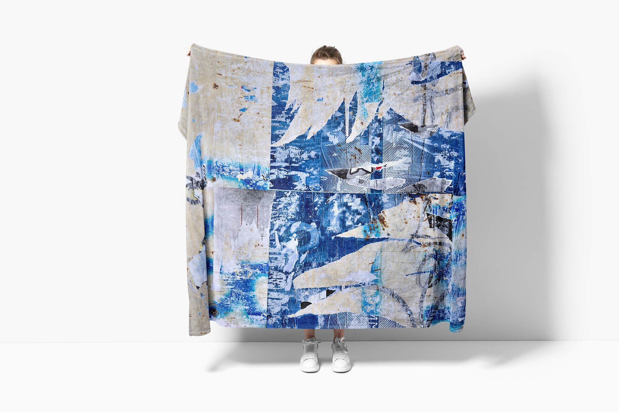 mit Struktur Art Sinus Blau Handtuch Urban, Kuscheldecke Strandhandtuch Saunatuch Baumwolle-Polyester-Mix Fotomotiv Handtuch Wand (1-St), Handtücher