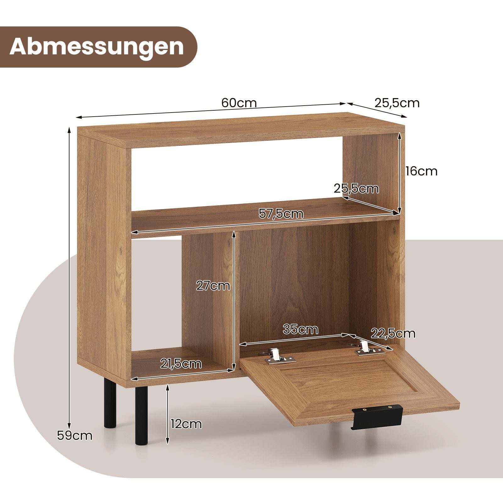 COSTWAY Beistelltisch Rattan Nachttisch mit Ablagefach Sideboard, 25,5x60x59cm – Bild 5 von 5