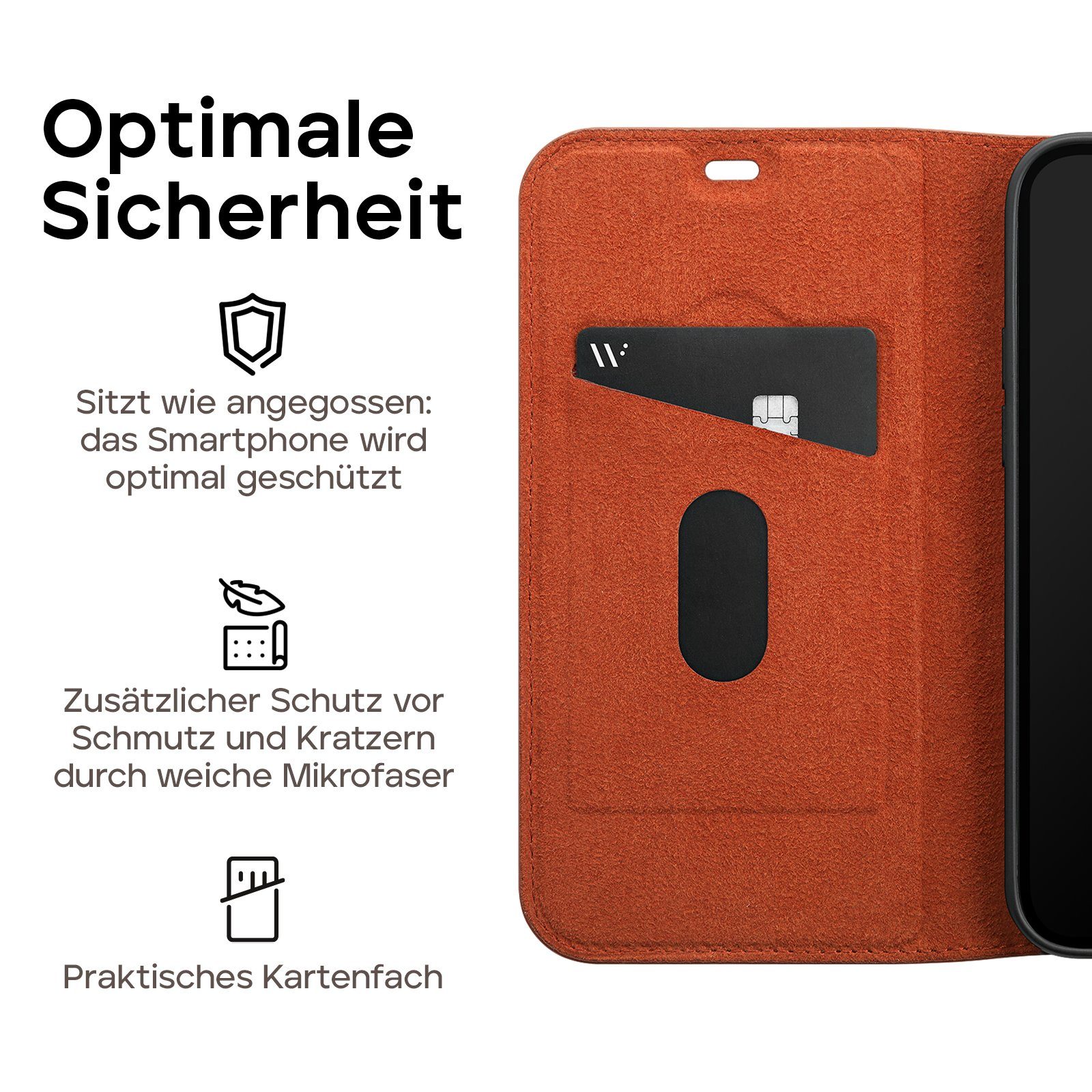 wiiuka Handyhülle suiit Hülle für iPhone 12 mini, Klapphülle Handgefertigt - Deutsches Leder, Premium Case