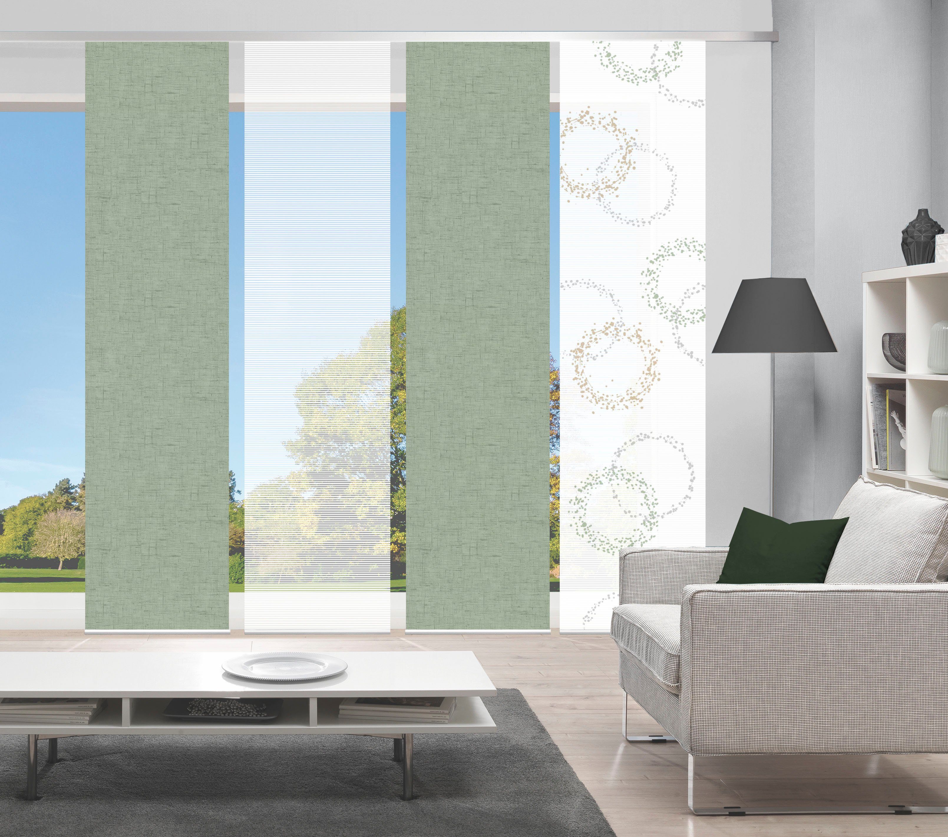 Vision S Schiebegardine AINUR 4er SET (4 St), Paneelwagen, halbtransparent, Schiebevorhang Digidruck 4er Set AINUR