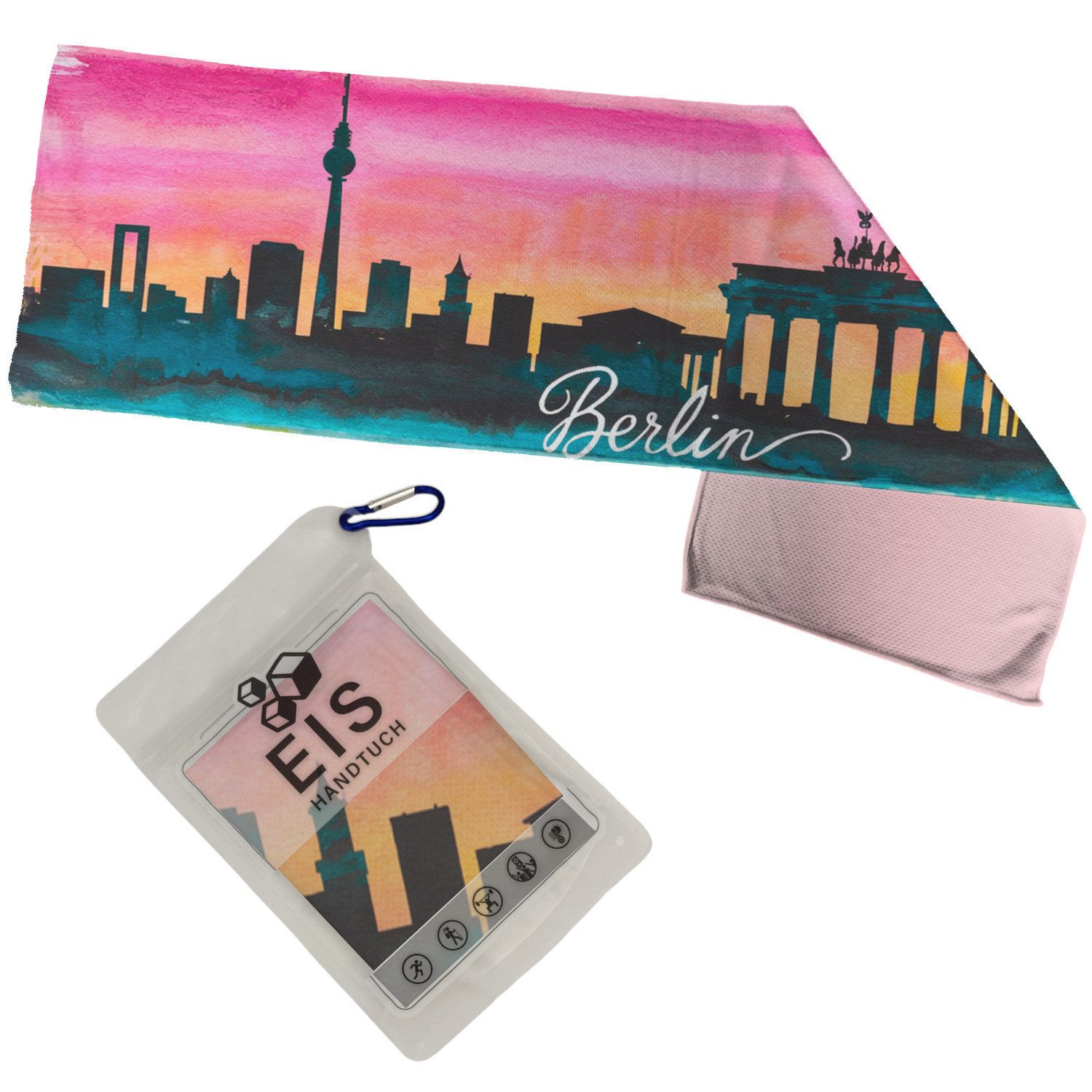 speecheese Sporthandtuch Aquarell Berliner Skyline Eishandtuch mit Berlin Schriftzug