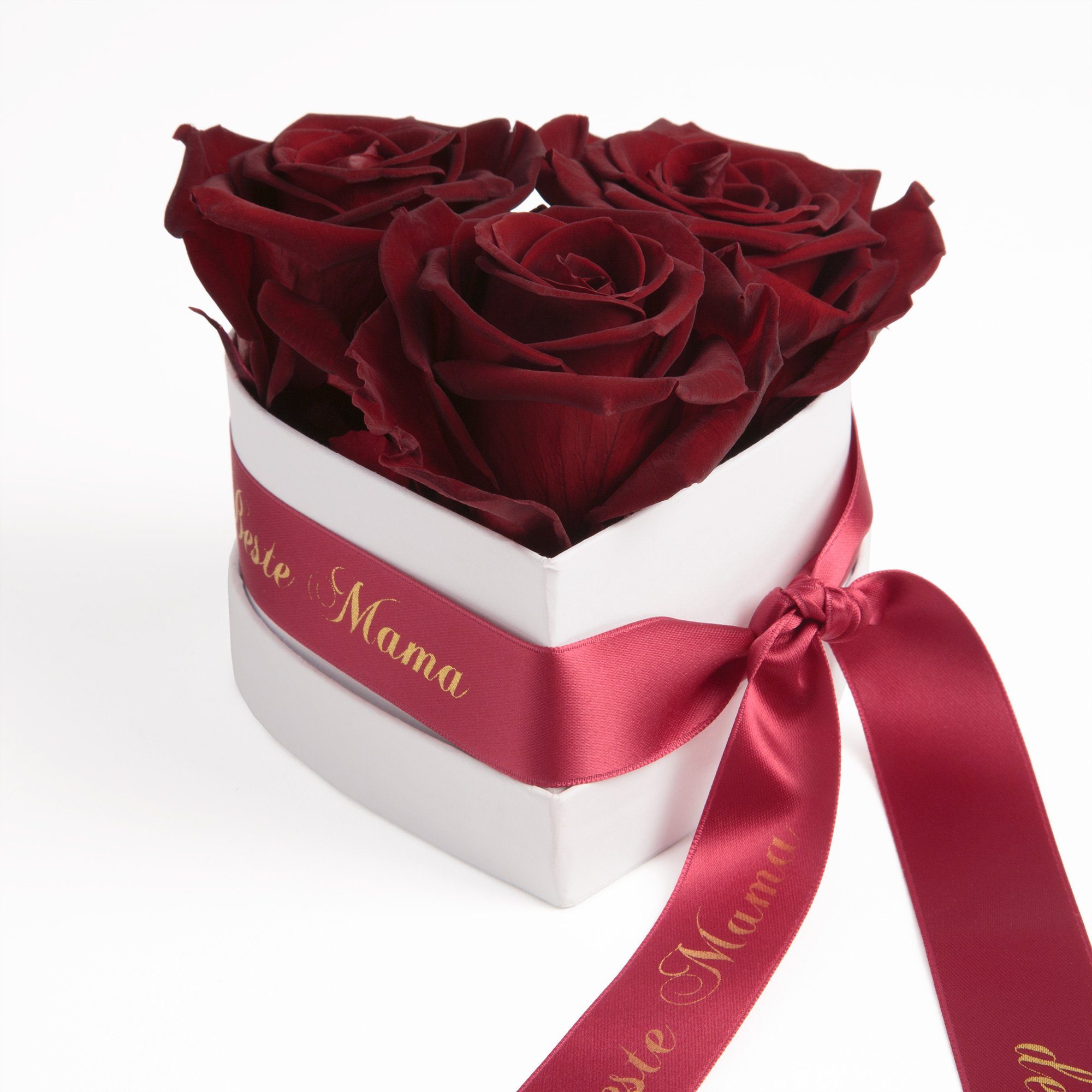 Kunstblume Rosenbox Burgundy 3 echte Höhe Jahre 10 haltbar Infinity der Mama ROSEMARIE cm, Rose, Welt Geschenk Blumen Heidelberg, für die Rosen Herz 3 SCHULZ Beste