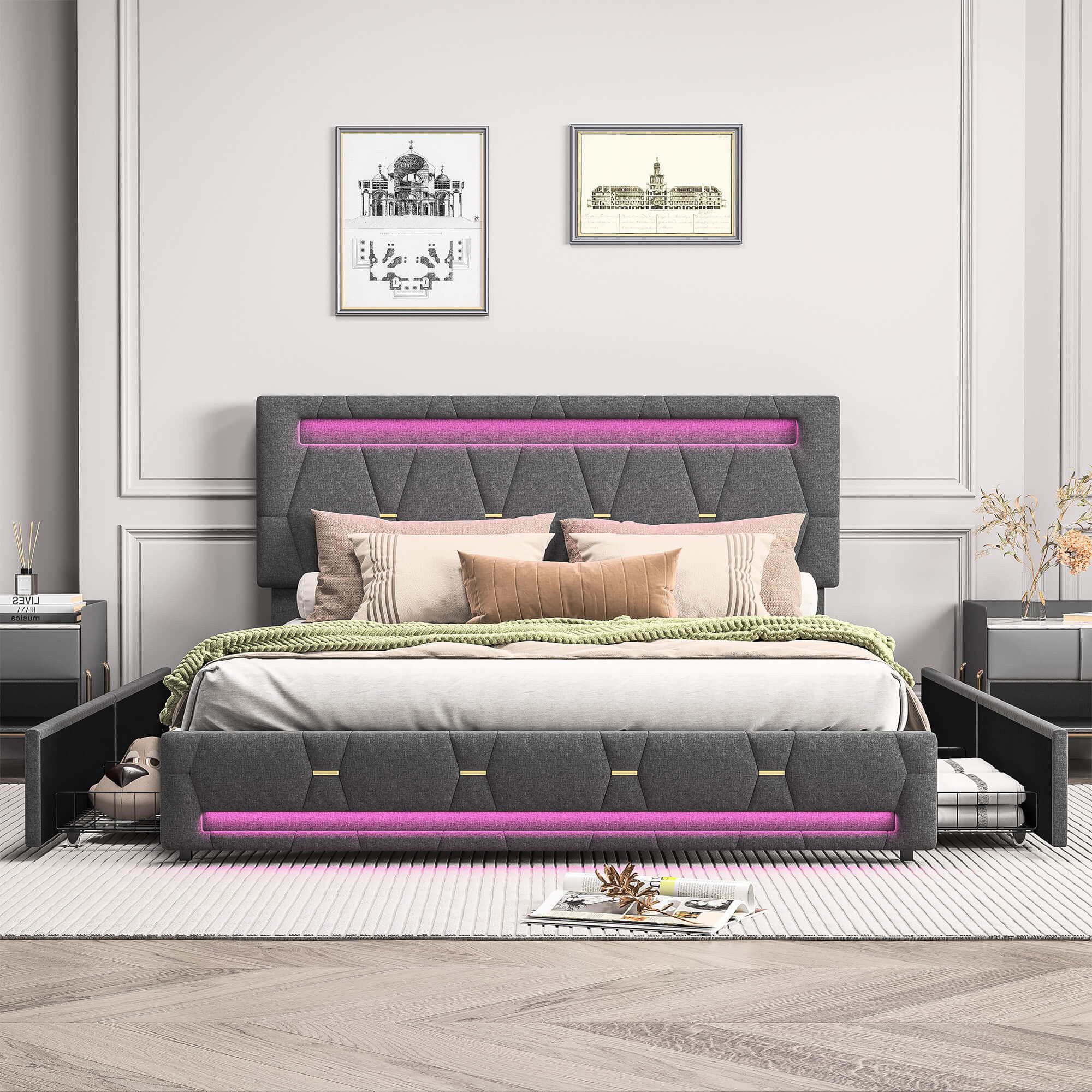 Furnishings Home Polsterbett Stauraumbett Doppelbett (Mit LED Beleuchtung, günstig online kaufen