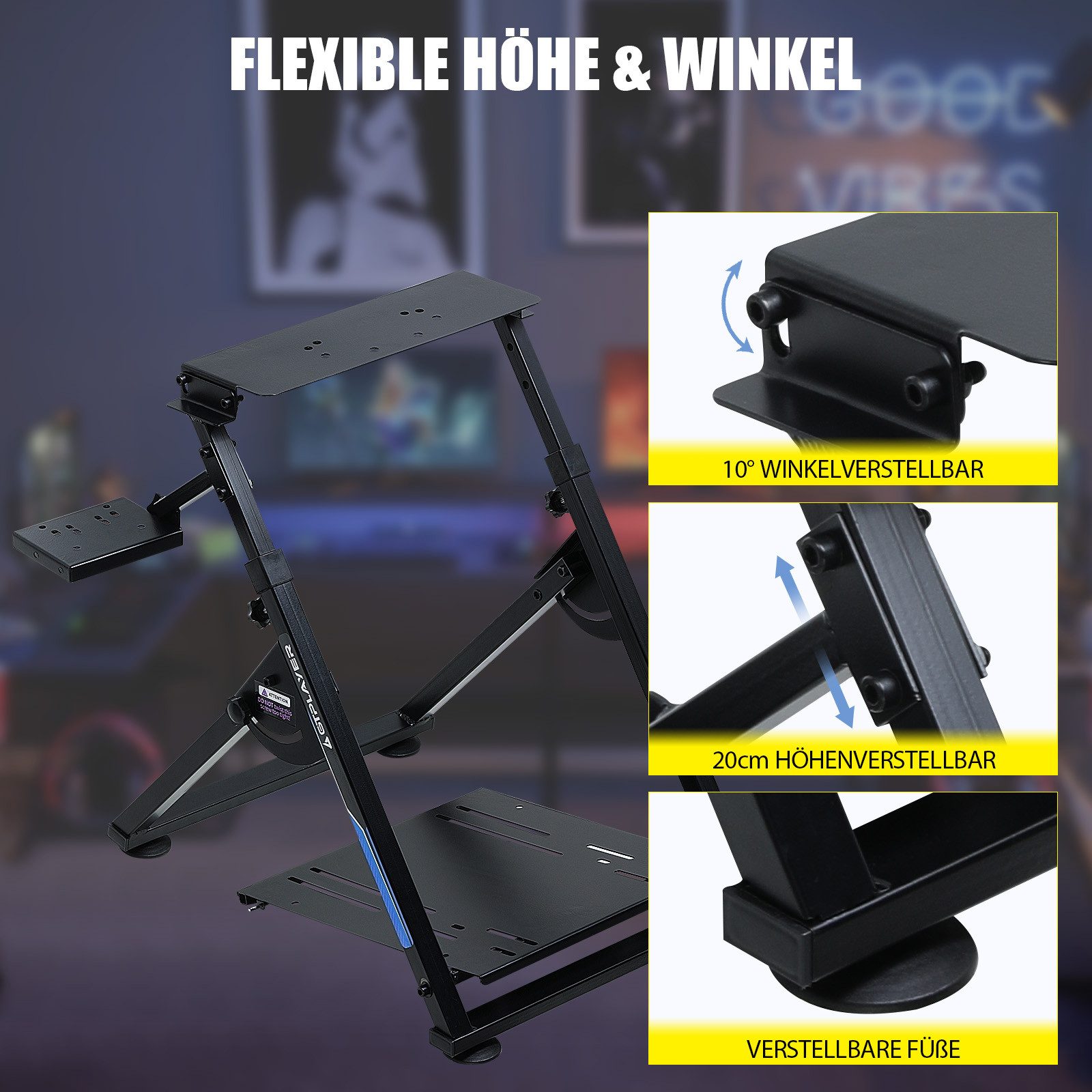 GTPLAYER Lenkradständer Lenkrad Gaming Wheel Stand für Logitech Controller (Neigungsverstellbares Gestell PS4 Xbox PC PS5) – Bild 5 von 5