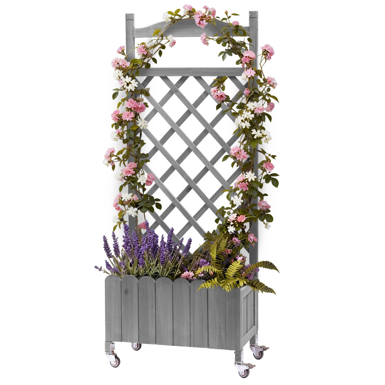 COMHOMA Blumenkasten Rankgitter Pflanzkasten mit Rollen, Holz Hochbeet mit Spalier (2 ST., 1 St., Farbe und Menge sind optional), wetterbeständiger Pflanzenkübel mit Drainagelöchern