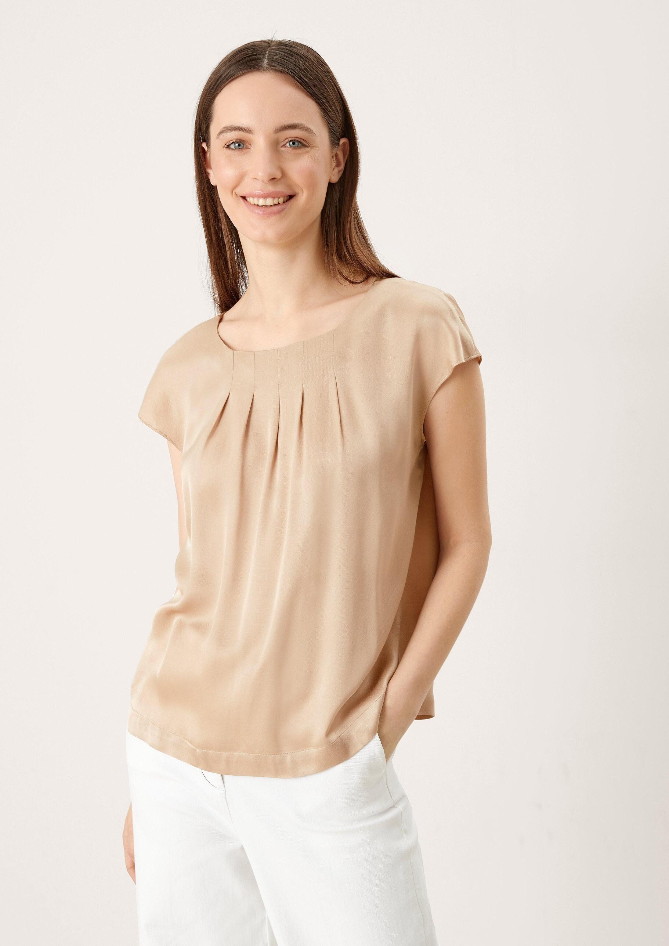 s.Oliver Kurzarmbluse Bluse Satinbluse mit Falten