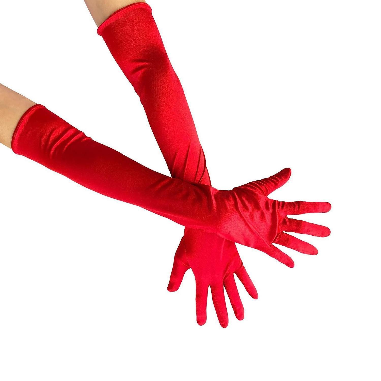 LuxusKollektion Abendhandschuhe Opernhandschuhe Damen Lang Satin Rot Einheitsgröße (1-St)
