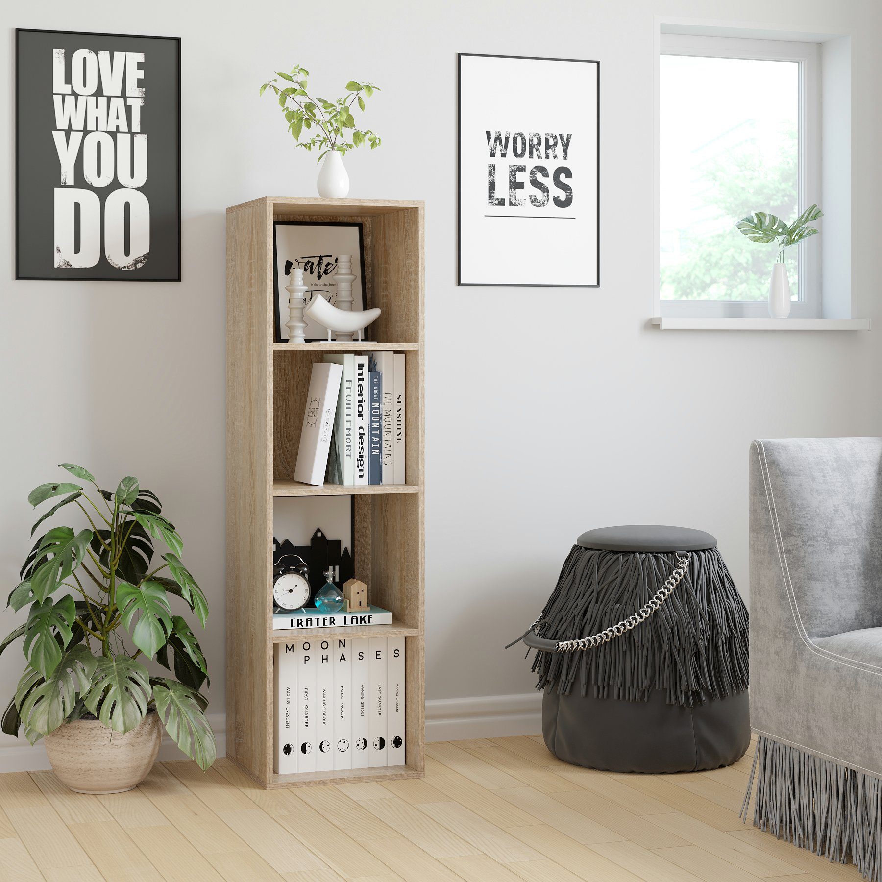 Homfa Bücherregal mit 4 Fächern, Regal eiche Standregal Holzregal 30x30x106 günstig online kaufen