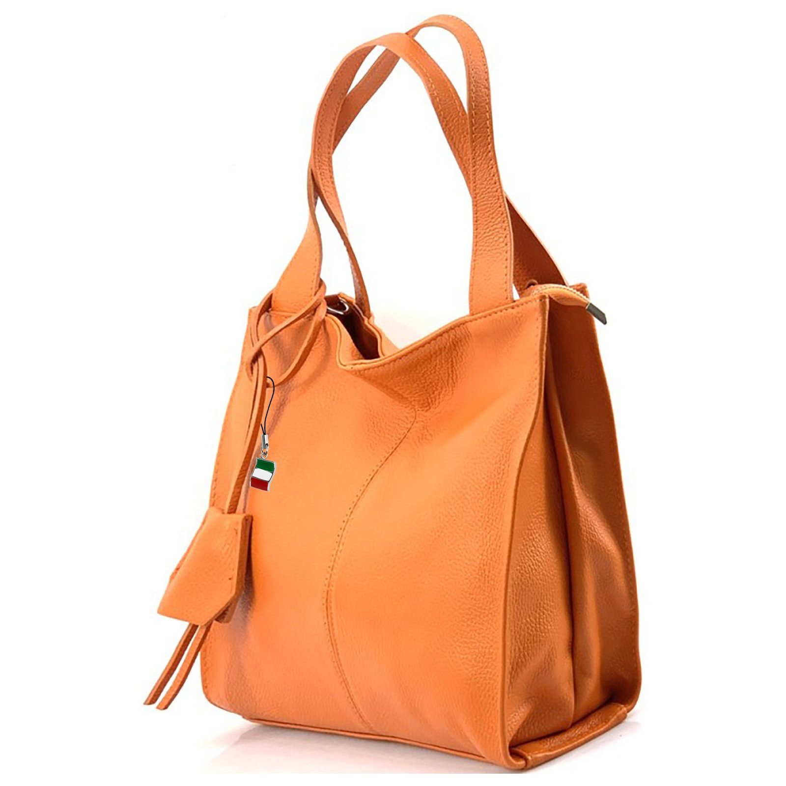 FLORENCE Schultertasche Florence Echtleder Hobo Bag Damen orange (Schultertasche), Damen Leder Schultertasche, Shopper, orange ca. 33cm