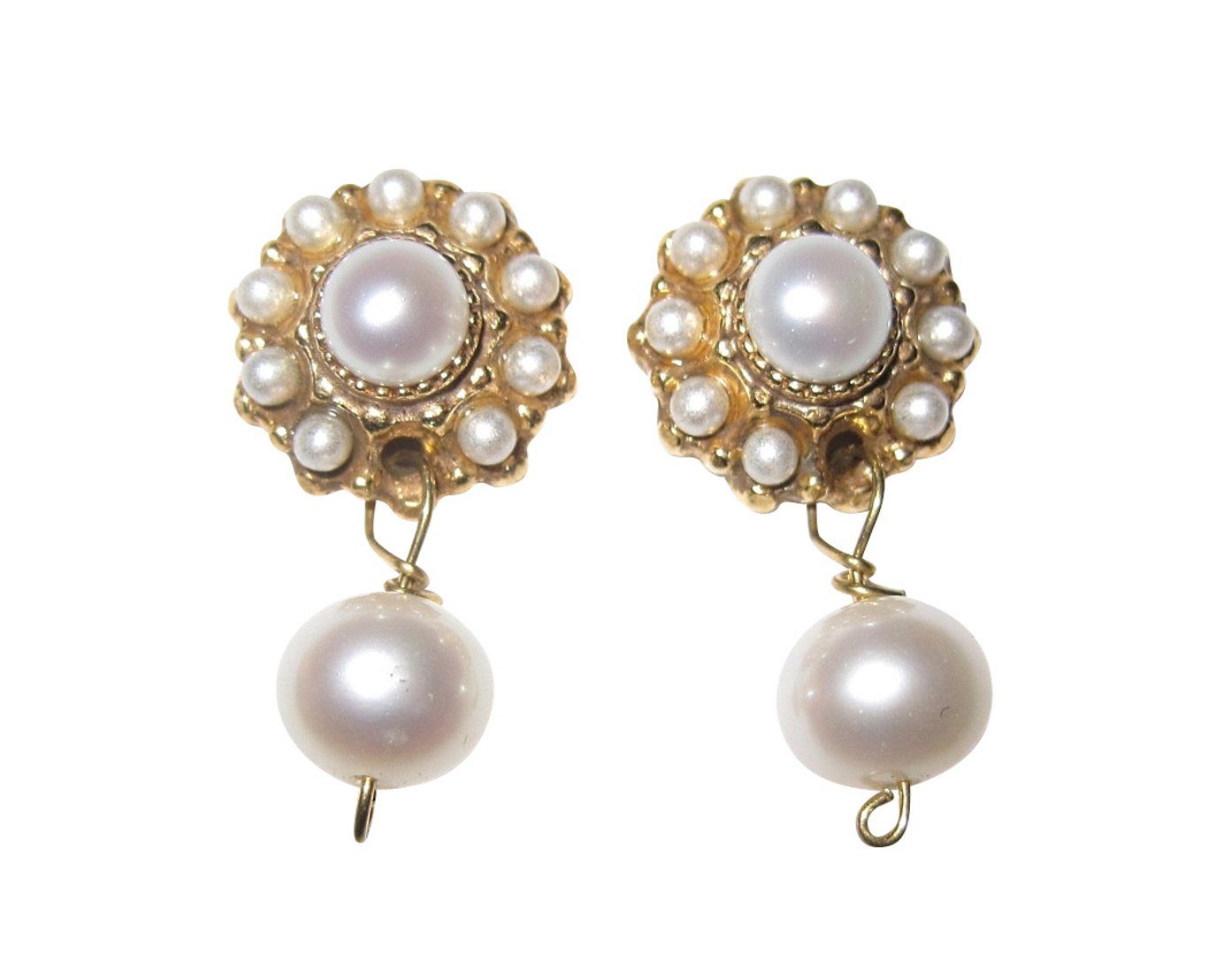 Mugello Paar Ohrstecker Strozzi Perle Süßwasserperlen zeitlos elegant Antik-Stil Italien, Handarbeit aus kleiner florentinischen Manufaktur, Vintageschmuck