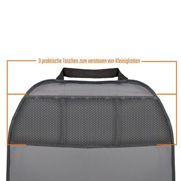 L & P Car Design Auto-Rückenlehnentasche Rückenlehnenschutz Sitzschoner Kunstleder in grau Kinder (1 Stück), mit 3 Taschen