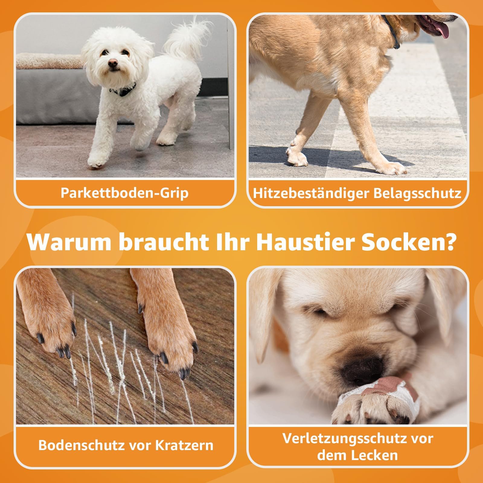 Ledander Pfotenschutz Anti-Rutsch Hundesocken, Weiche Socken für Pfotenschutz, (4-tlg), mit Verstellbarem Klettverschluss für Innen- und Außennutzung