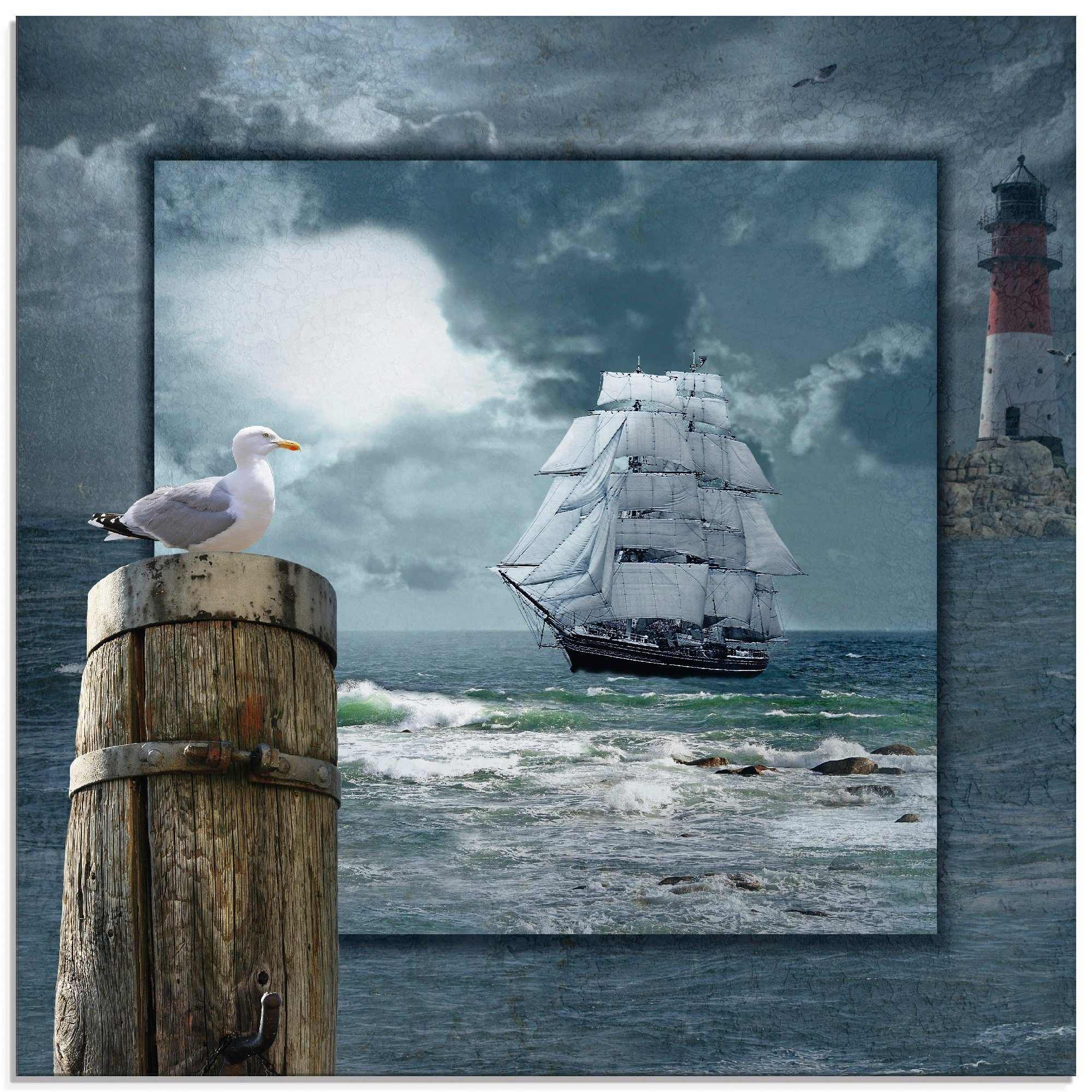 Artland Glasbild Maritime Collage mit Segelschiff, Boote & Schiffe (1 St), in verschiedenen Größen | Bilder