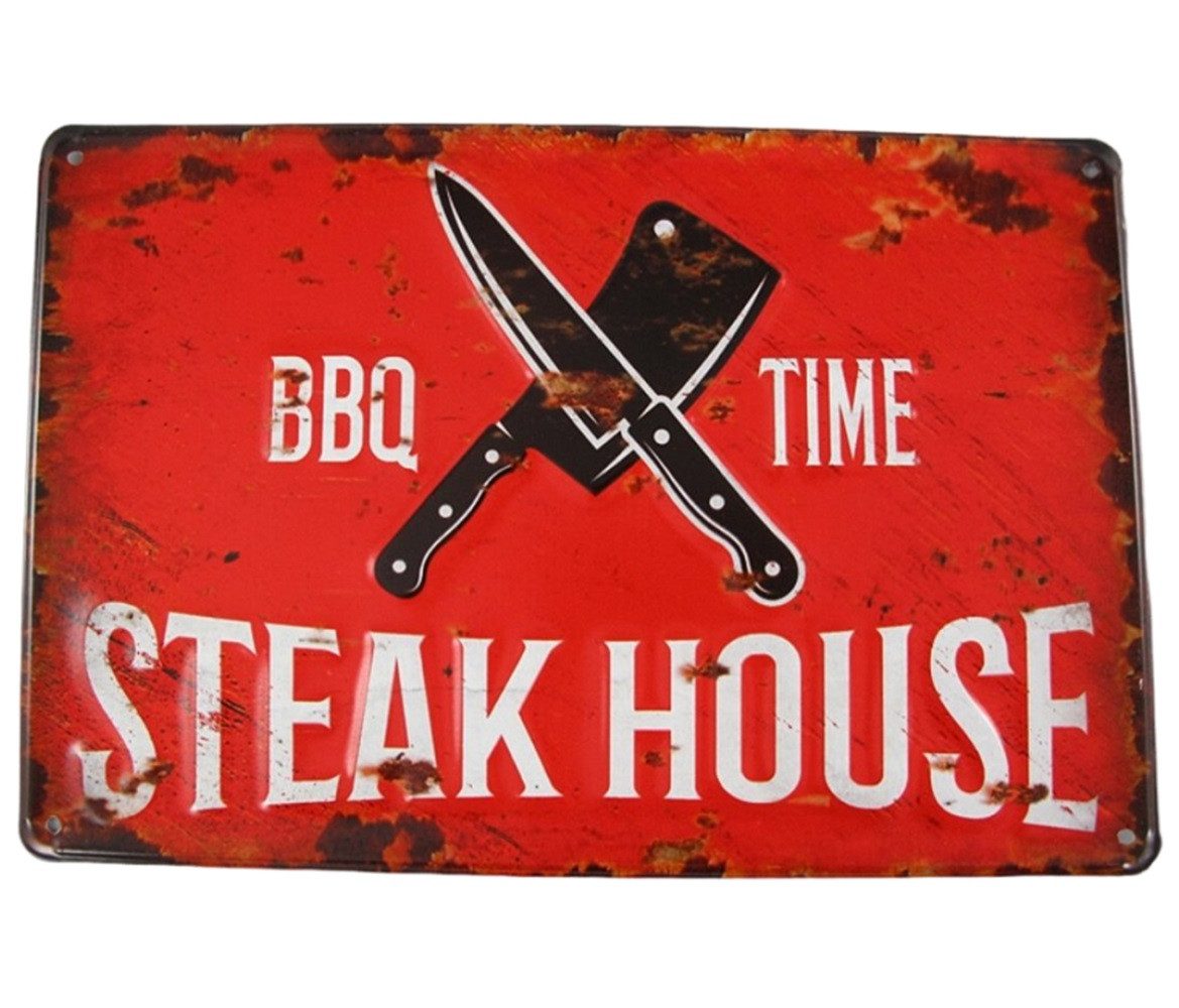 Metallschild Blechschild, Reklameschild, Steak House, BBQ Time