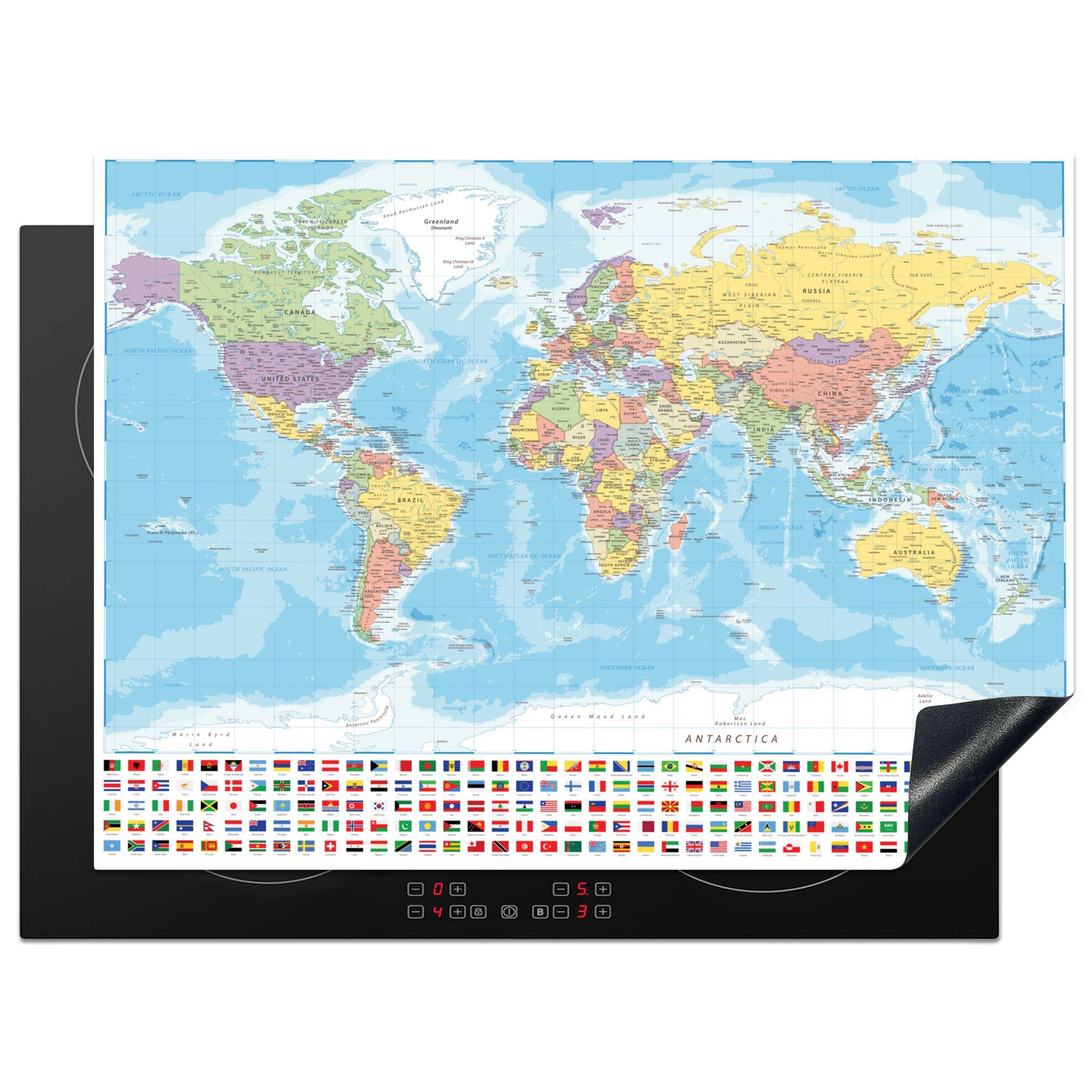 MuchoWow Herdblende-/Abdeckplatte Welt - Karte - Farben - Flagge, Vinyl, (1 tlg), 71x52 cm, Induktionskochfeld Schutz für die küche, Ceranfeldabdeckung