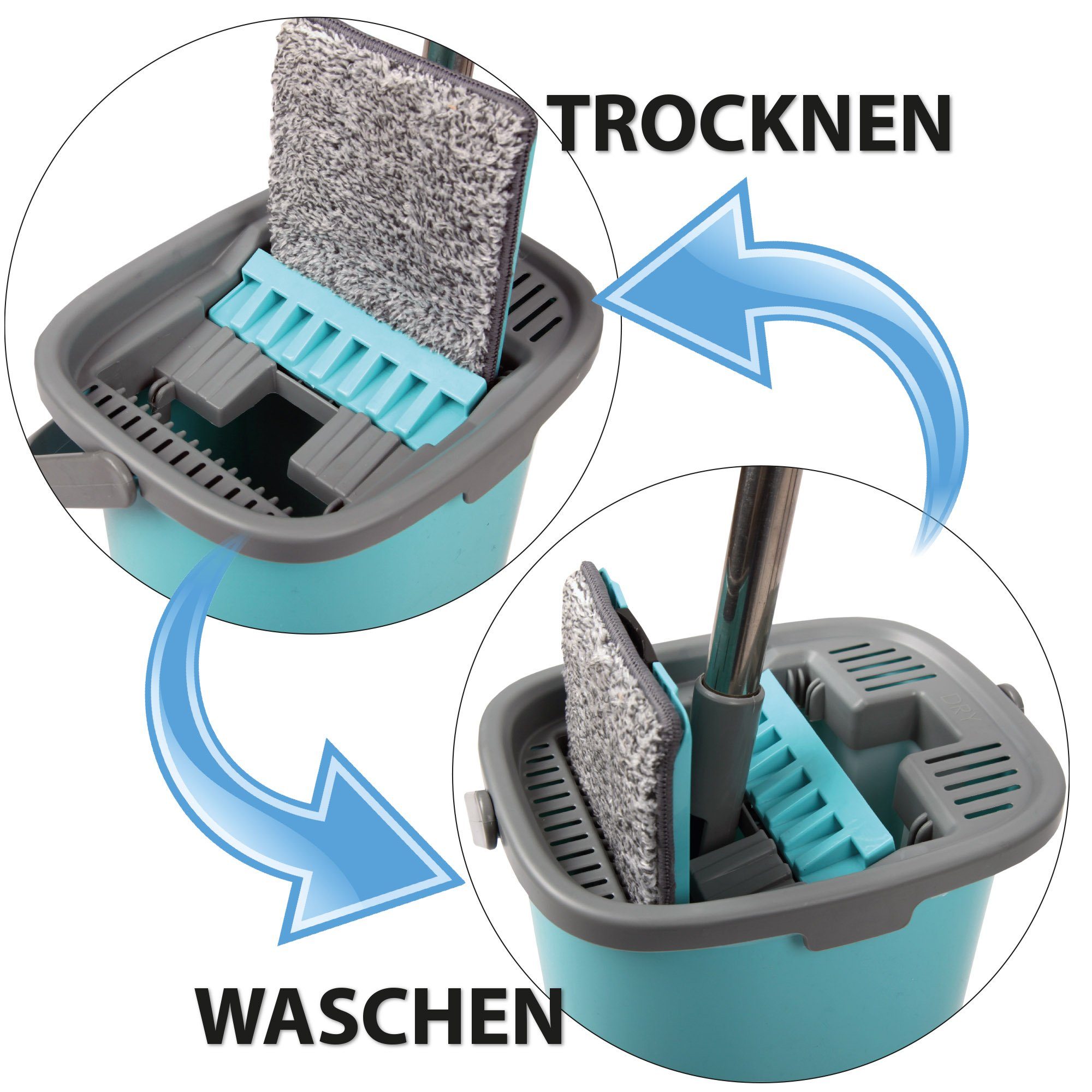 Lifetime Clean Bodenwischer Set 5-teilig - Wischmopp, Besen, Schrubber In Grün