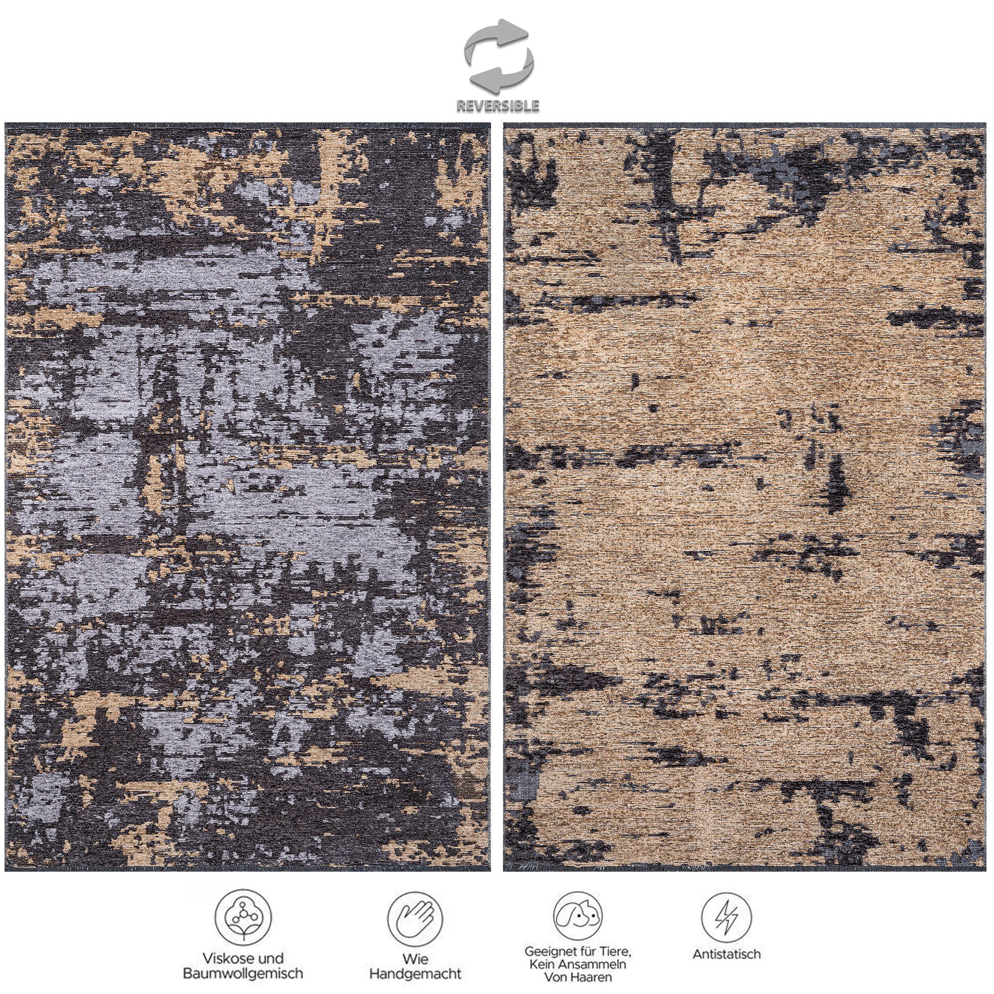 Jimri Teppich SOHO, Rechteckig, Höhe: 8 mm, Wohnzimmer Eleganter Kurzflor Teppich Modern Flachgewebe