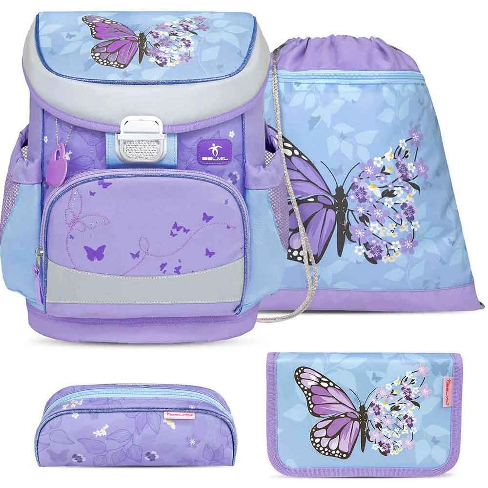 Belmil Schulranzen Set Mini Fit 10-teilig 2025 Mädchen Purple Blue Butterfly