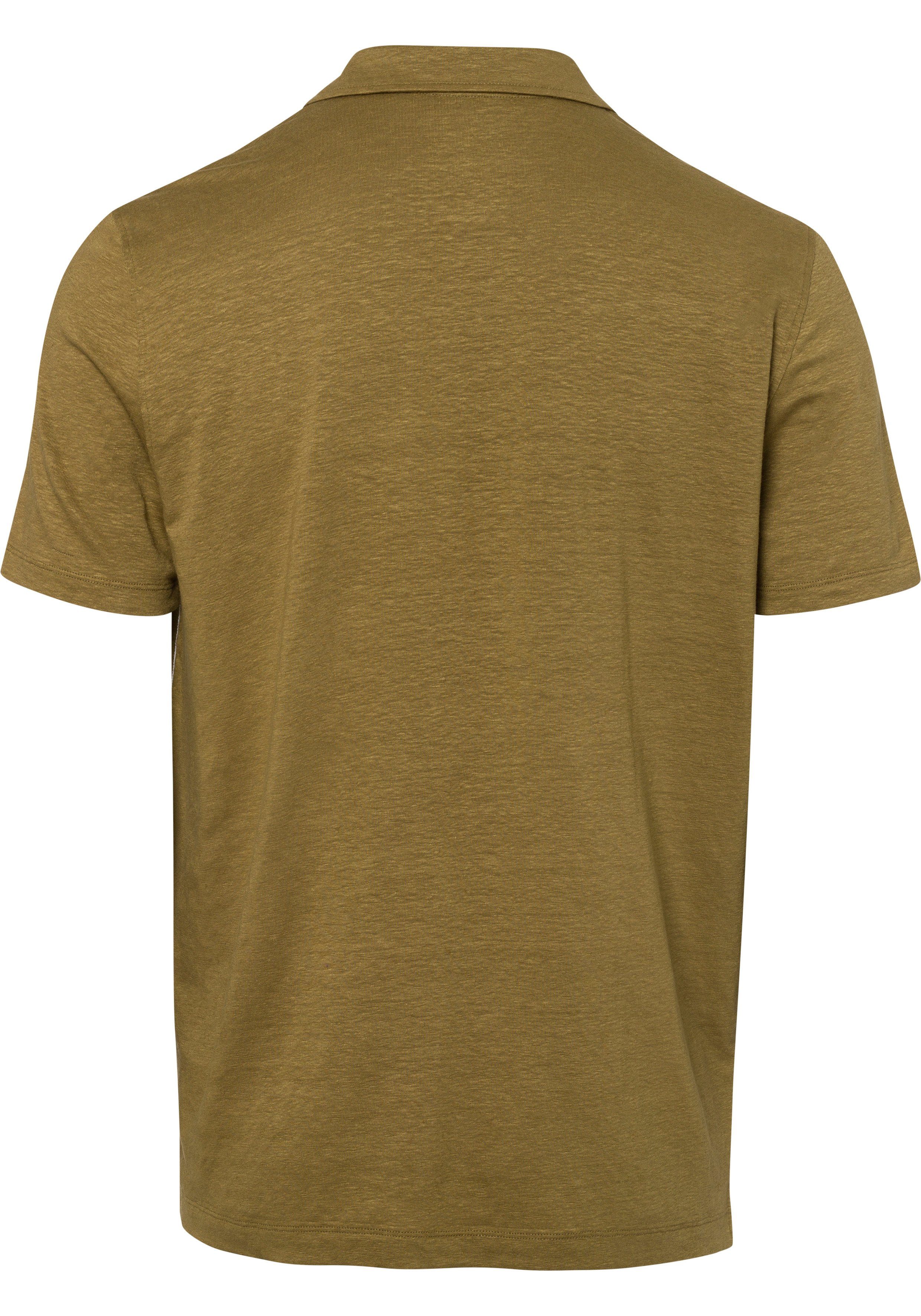 Hemden-Look nougat Leinen Poloshirt mit sommerlicher OLYMP im in Casual-Optik