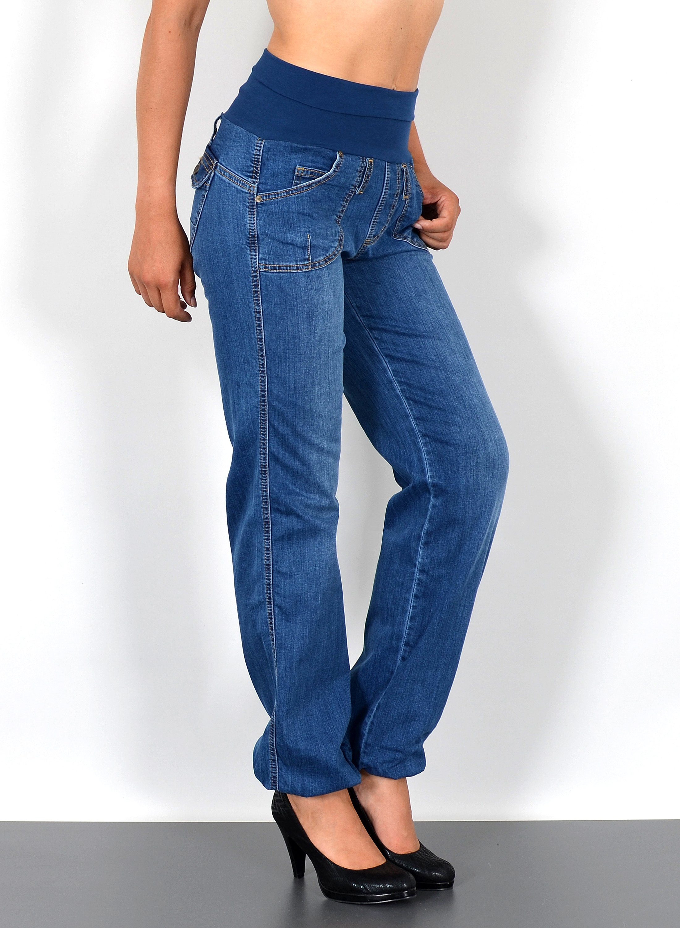 ESRA Pumphose Damen Jeanshose Pumphose hohe Leibhöhe Baggy Jeans High Waist günstig online kaufen