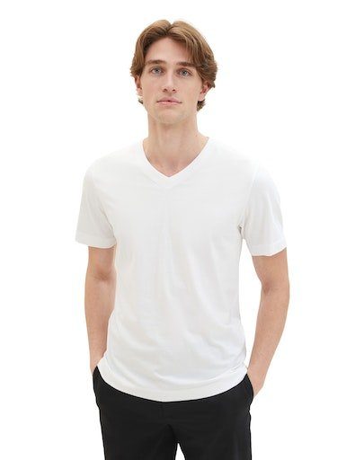 mit white TOM TAILOR T-Shirt V-Ausschnitt