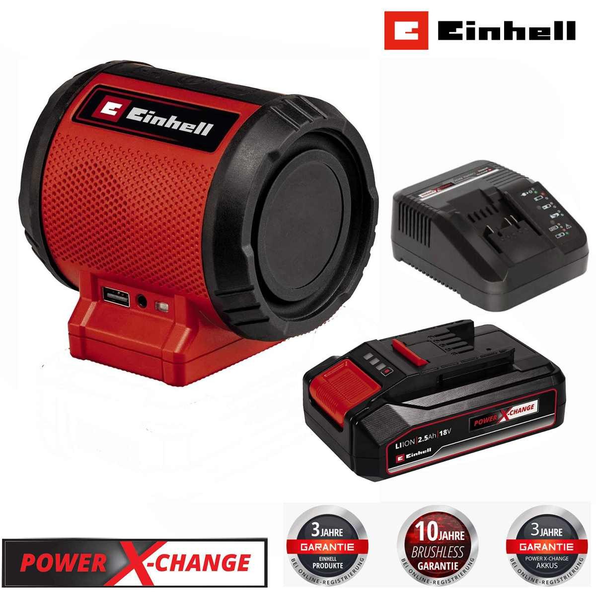 Einhell Lautsprecher TC-SR 18 Li BT +Akku 2.5 Ah, Ladegerät Bluetooth AUX/usb Portable-Lautsprecher