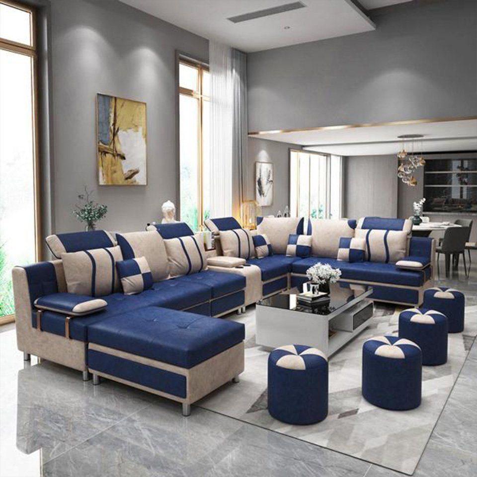 JVmoebel Ecksofa Zum im Wohnzimmer Relaxen Zum Relaxen U-Form Polsterstoff Braun U-Form im Polsterstoff Wohnzimmer Sofa Weichen Blau/Beige Braun Weichen, Sofa