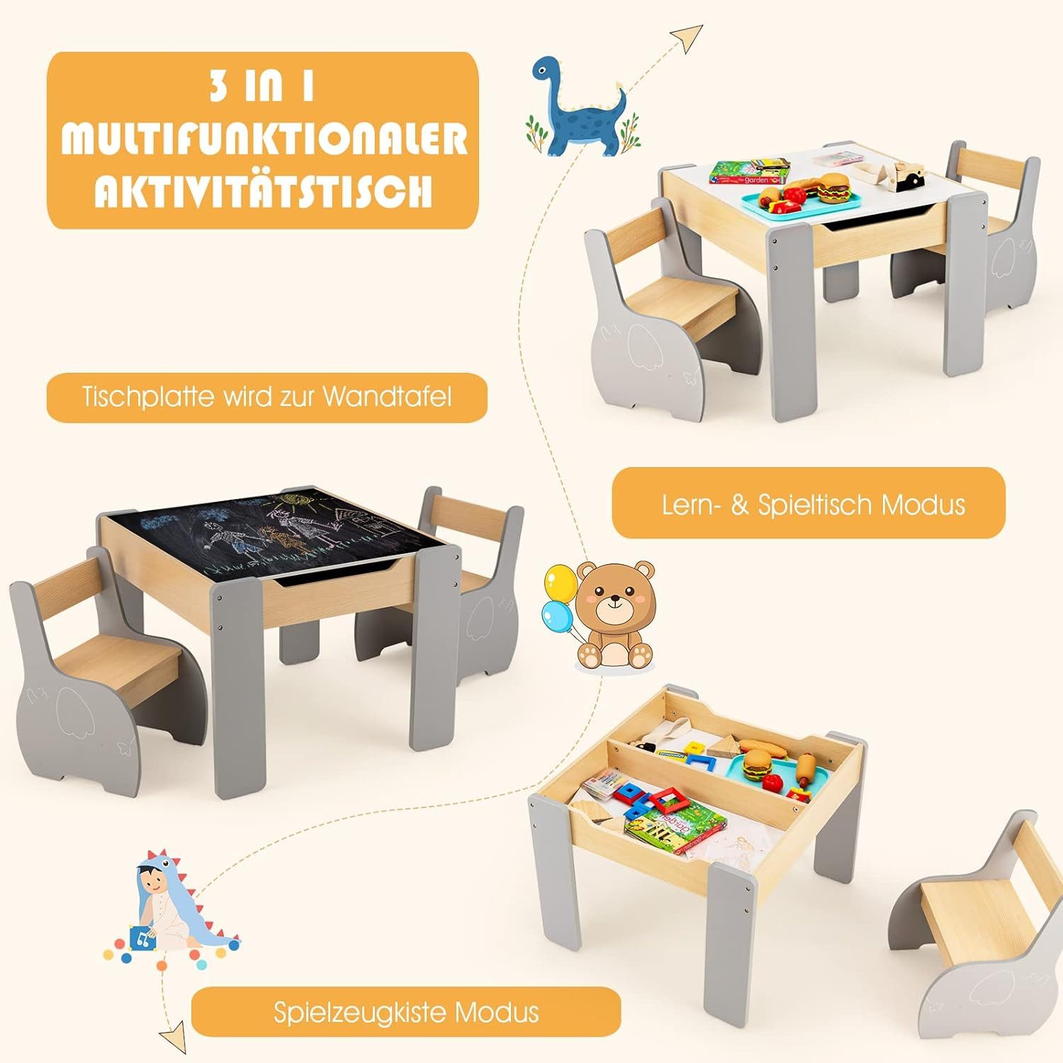 KOMFOTTEU Kindersitzgruppe Kindermöbel, (Set, 3-tlg), für Kinder ab 4 Jahren