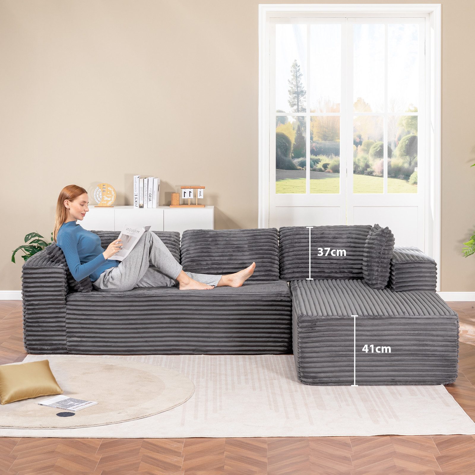 COMHOMA Sofa Big-Sofa, L-förmige Sofa, Couch Ecksofa, Chaiselongue Schlafsofa, mit tiefer Sitzfläche und breiten Armlehnen, Cordstoff