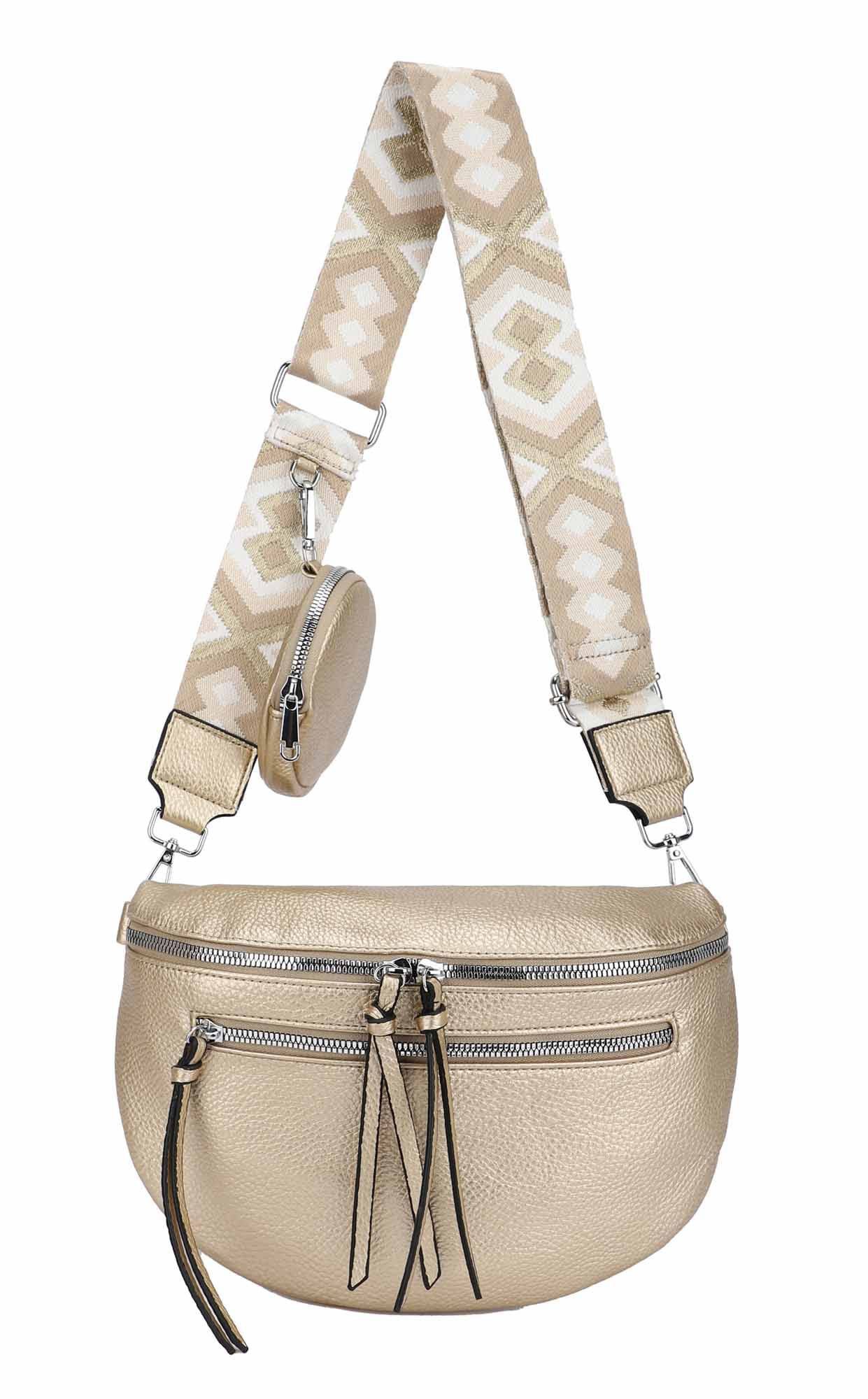 ITALYSHOP24 Bauchtasche Damen Brusttasche Crossover Umhängetasche CrossBody Bag Geldtasche (Spar-Set aus einer Tasche mit einem breitem Muster Stoffgurt/Umhängeband, 1 Tasche + 1 kleine abnehmbare vielseitige Geldtasche als Geschenk), Bodybag, Handytasche, Hüfttasche, Schultertasche, leicht Gewicht