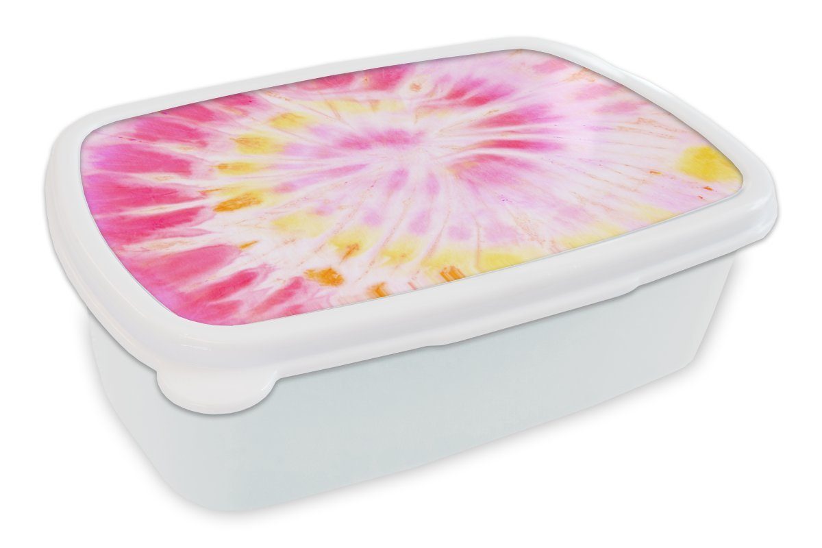MuchoWow Lunchbox Sommer - Krawattenfärbung - Rosa - Gelb, Kunststoff, (2-tlg), Brotbox für Kinder und Erwachsene, Brotdose, für Jungs und Mädchen weiß