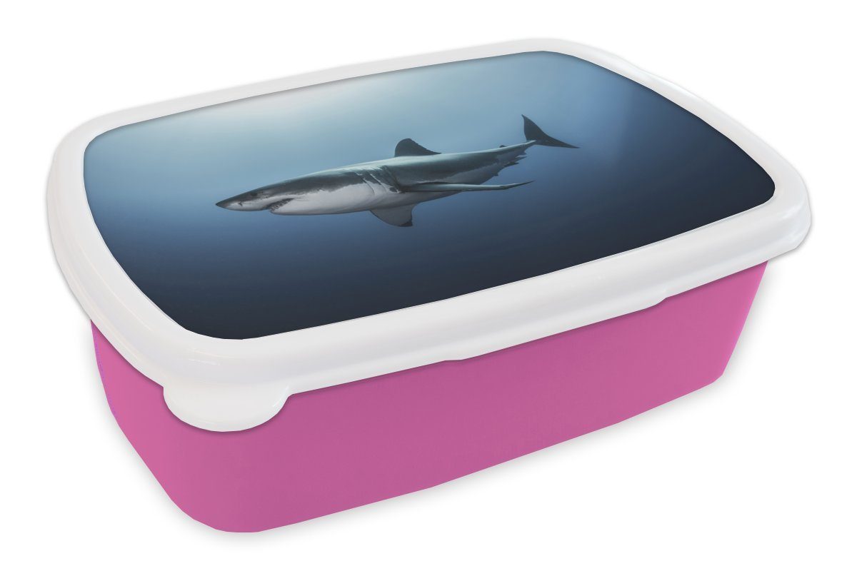 MuchoWow Lunchbox Seitenansicht eines Weißen Hais, Kunststoff, (2-tlg), Brotbox für Erwachsene, Brotdose Kinder, Snackbox, Mädchen, Kunststoff rosa | Lunchboxen
