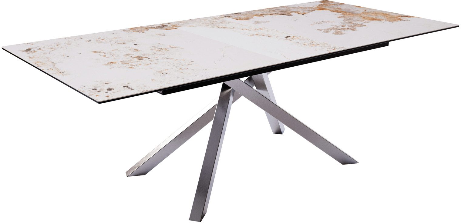 DELIFE Esstisch Edge, Keramik Minas Melange Weiß-Beige 180-220x100 Kreuzgestell Rechteck Ede