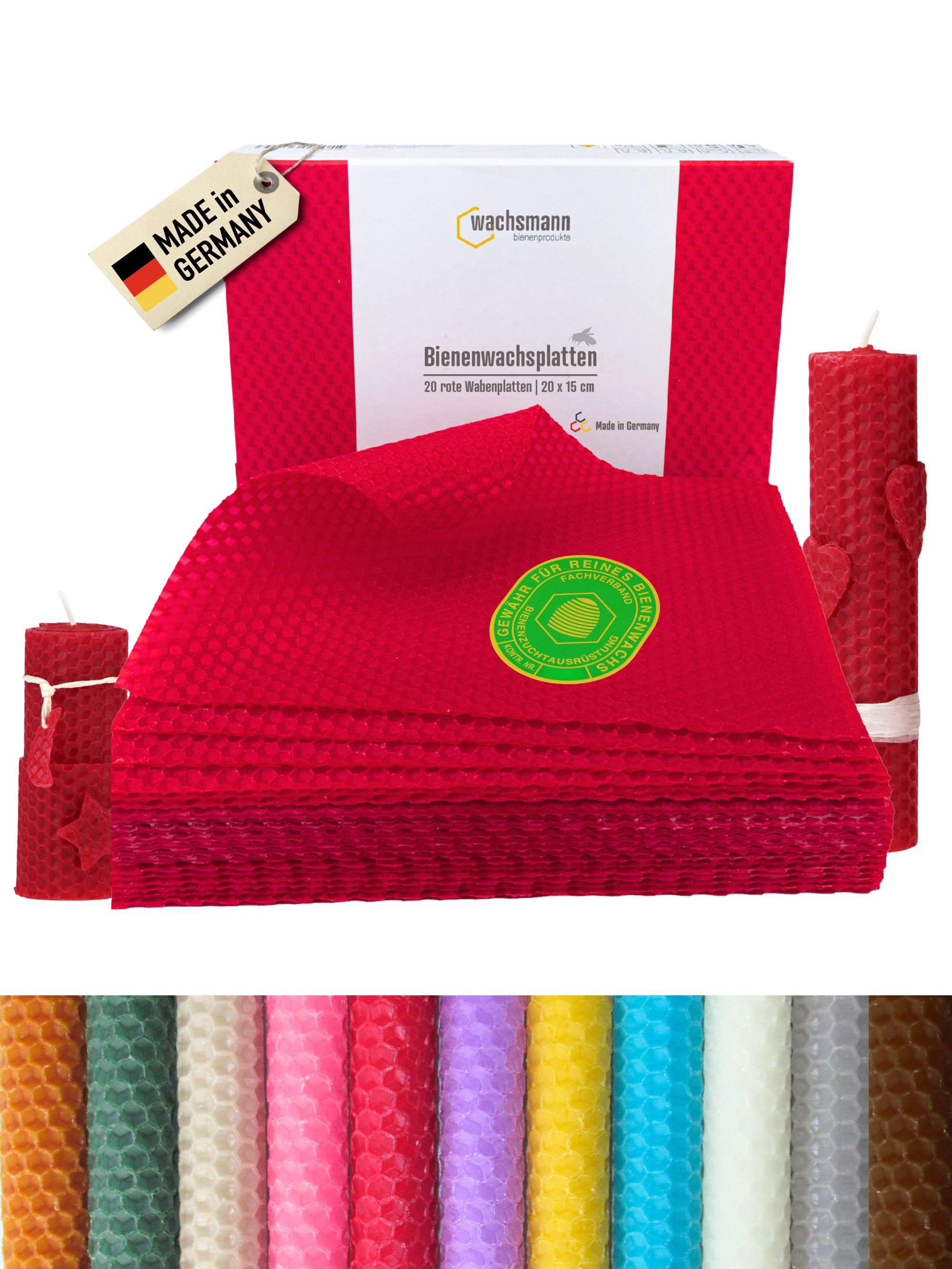 Wachsmann Bienenprodukte Ремеслоaturmaterial Bienenwachsplatten, 20 x 15 cm, 20 Stück, 100% echtes Bienenwachs