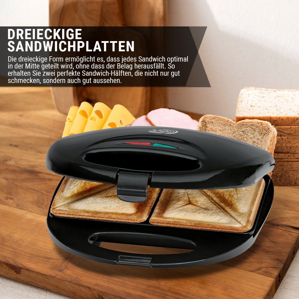 CLATRONIC Sandwichmaker ST 3477, mit Sandwichplatten, Sandwiches 2 dreieckigen für schwarz
