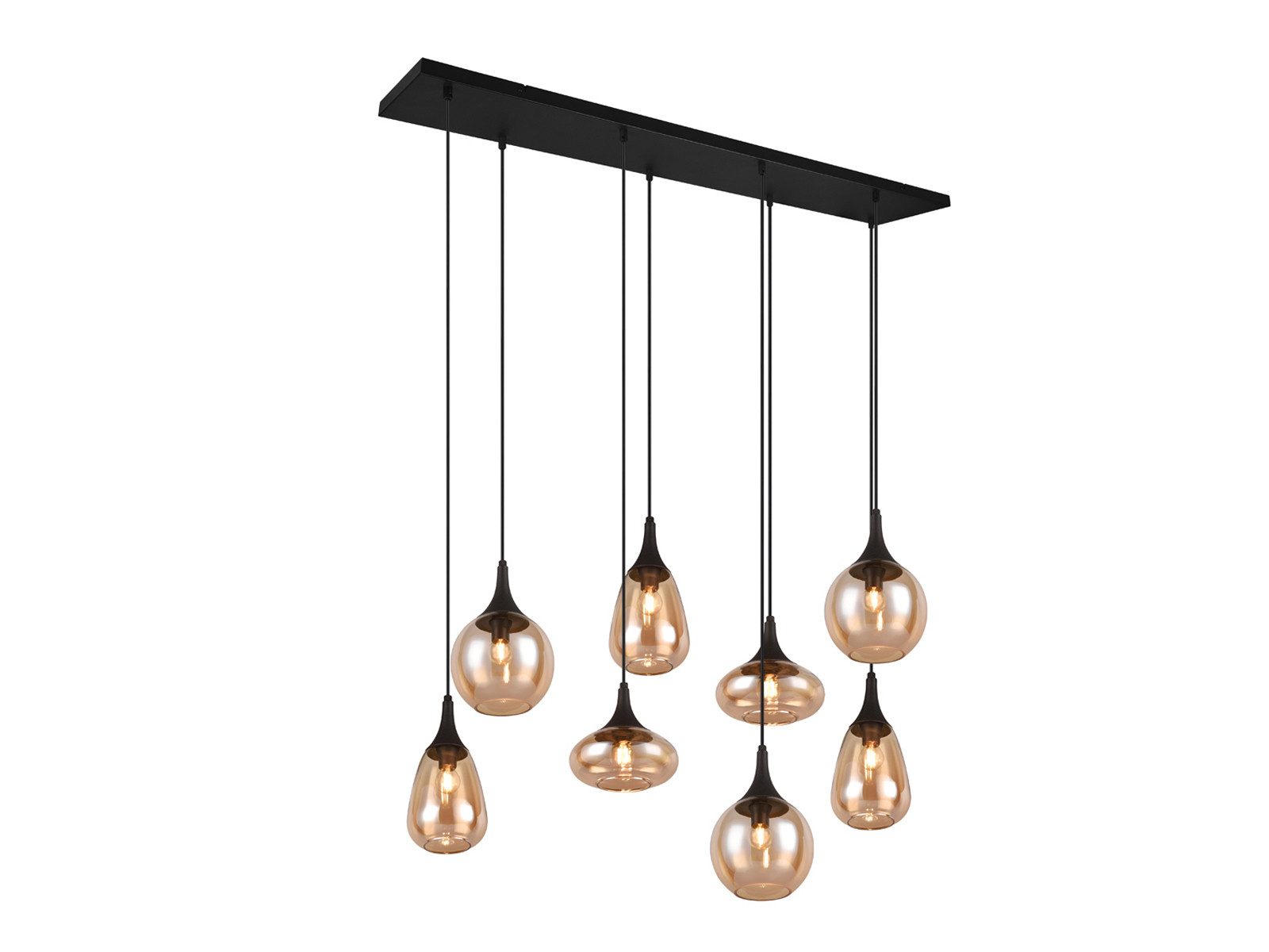 TRIO Leuchten LED Pendelleuchte Glas Bernsteinfarbig, Breite 121cm, dimmbar, LED wechselbar, warmweiß, ausgefallene Hänge-Lampe Esstisch mehrflammig, Esszimmerlampe hängend