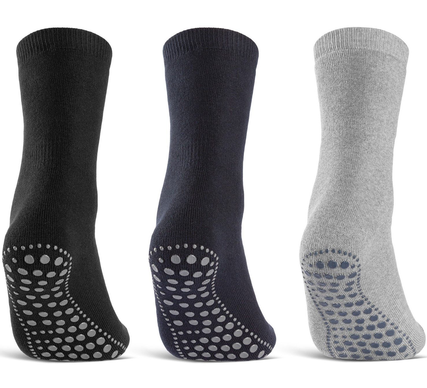 sockenkauf24 ABS-Socken 3 oder 6 Paar "Premium" Anti Rutsch Socken Damen Herren (Schwarz, Blau, Grau, 3-Paar, 35-38) ABS Socken Noppen Stoppersocken - 8600 WP