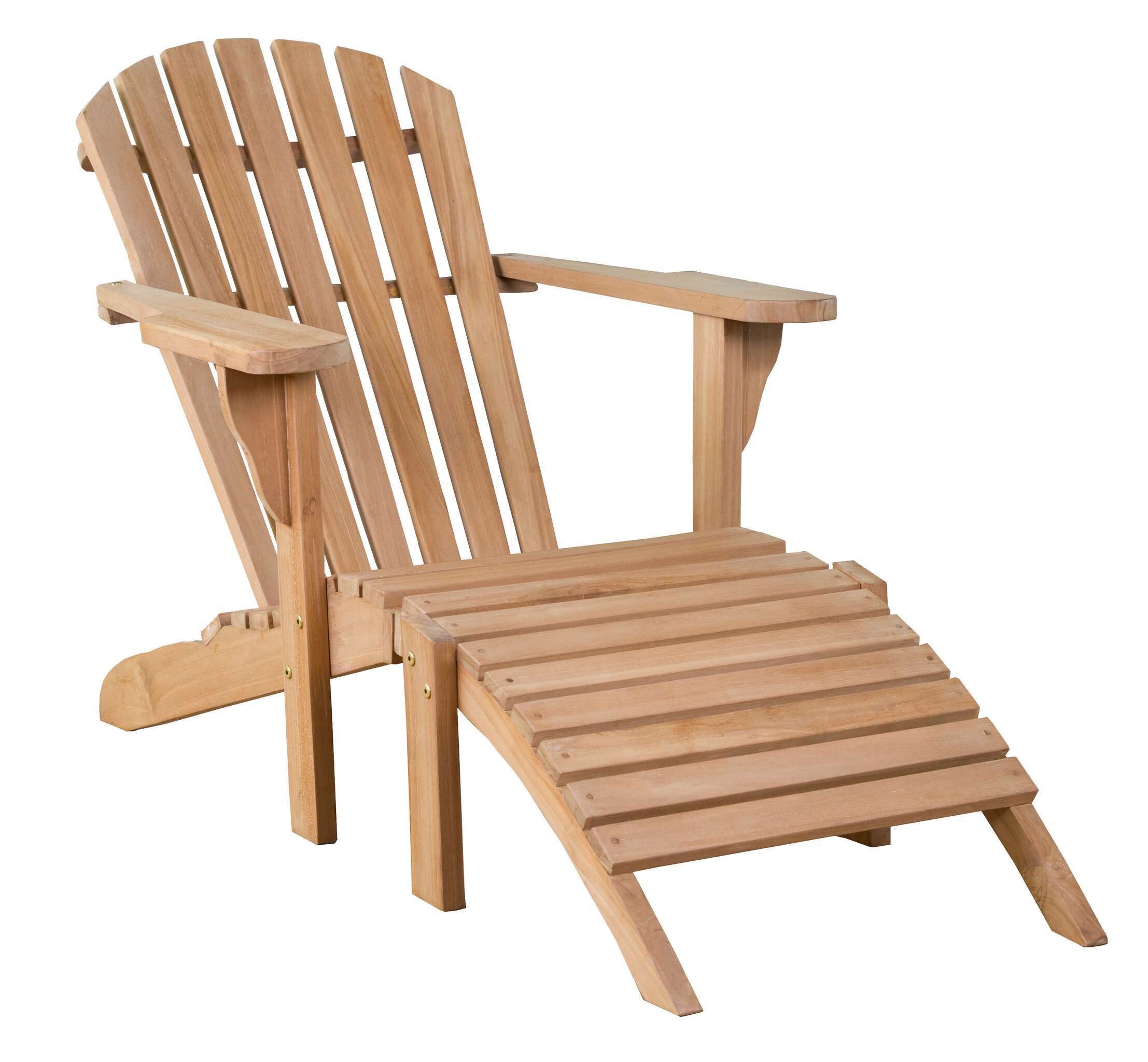 MR.DEKO Gartenliege Adirondack Montreal Teak mit Fußteil Holz Liegestuhl, 2-teiliges Set bestehend aus Sessel und Fußteil, 1 St., Ergonomischer Relaxsessel inkl. Fußhocker massives Teakholz wetterfest