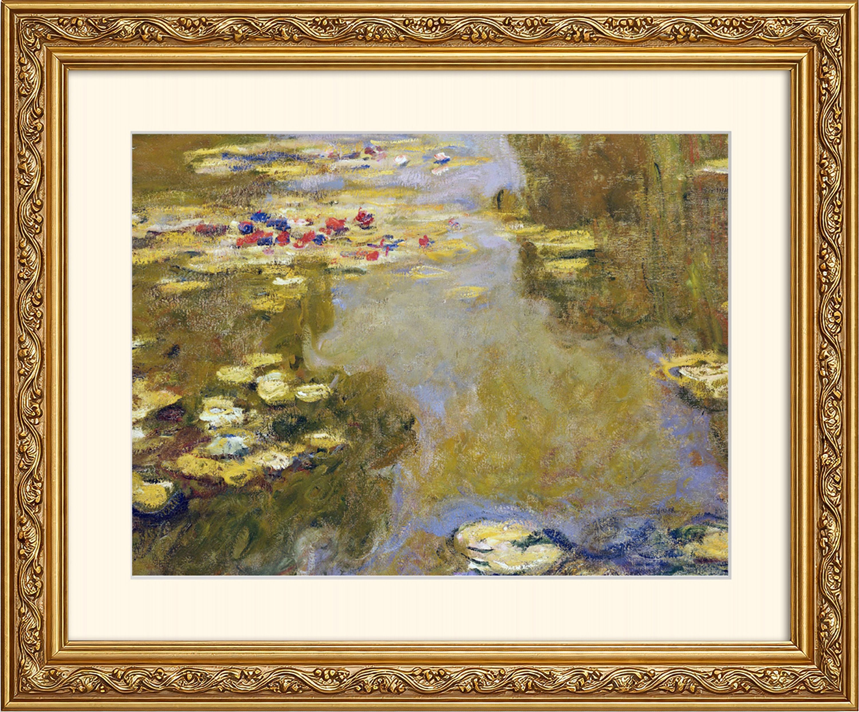 artissimo Bild mit Rahmen Wandbild gerahmt 53x63 cm Kunstdruck mit Passepartout & Barock-Rahmen, Claude Monet: The Lily Pond / Seerosen-Teich