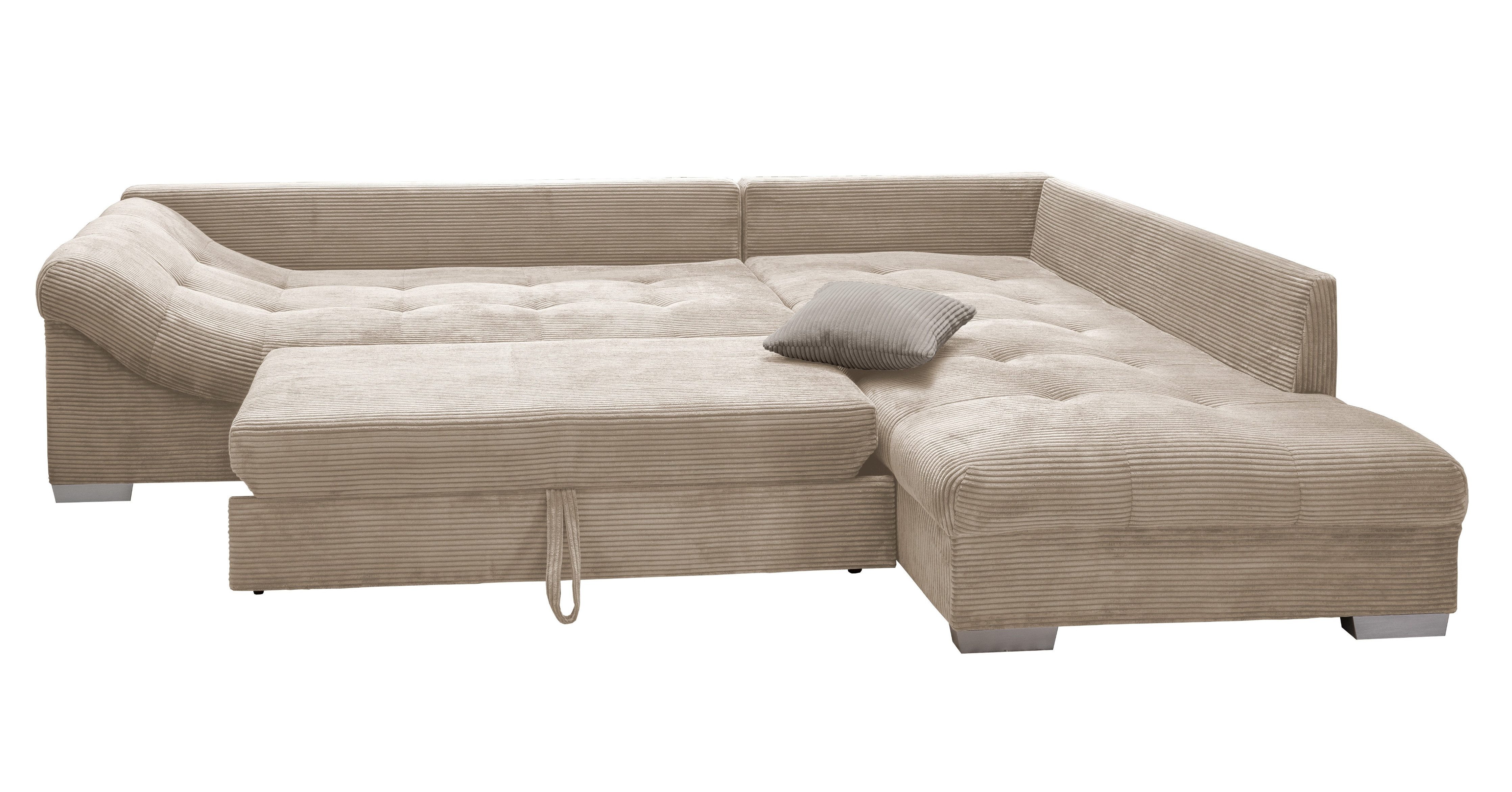 luma-home Ecksofa 17203-OTTO, mit Bettfunktion B298/T202/H84 cm, Liegefläche 154x227 cm, Wellenunterfederung, Ottomane rechts, Bezug Cord Beige