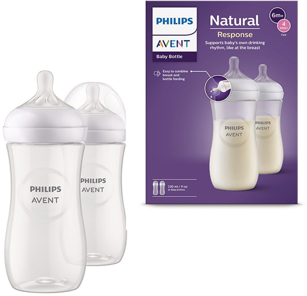 Philips AVENT Babyflasche Natural Response Babyflasche, 2er-Pack, schnelle Durchflussrate