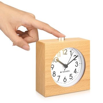 Navaris Wecker Holz Wecker mit Snooze - Retro Uhr im Viereck Design - Naturholz