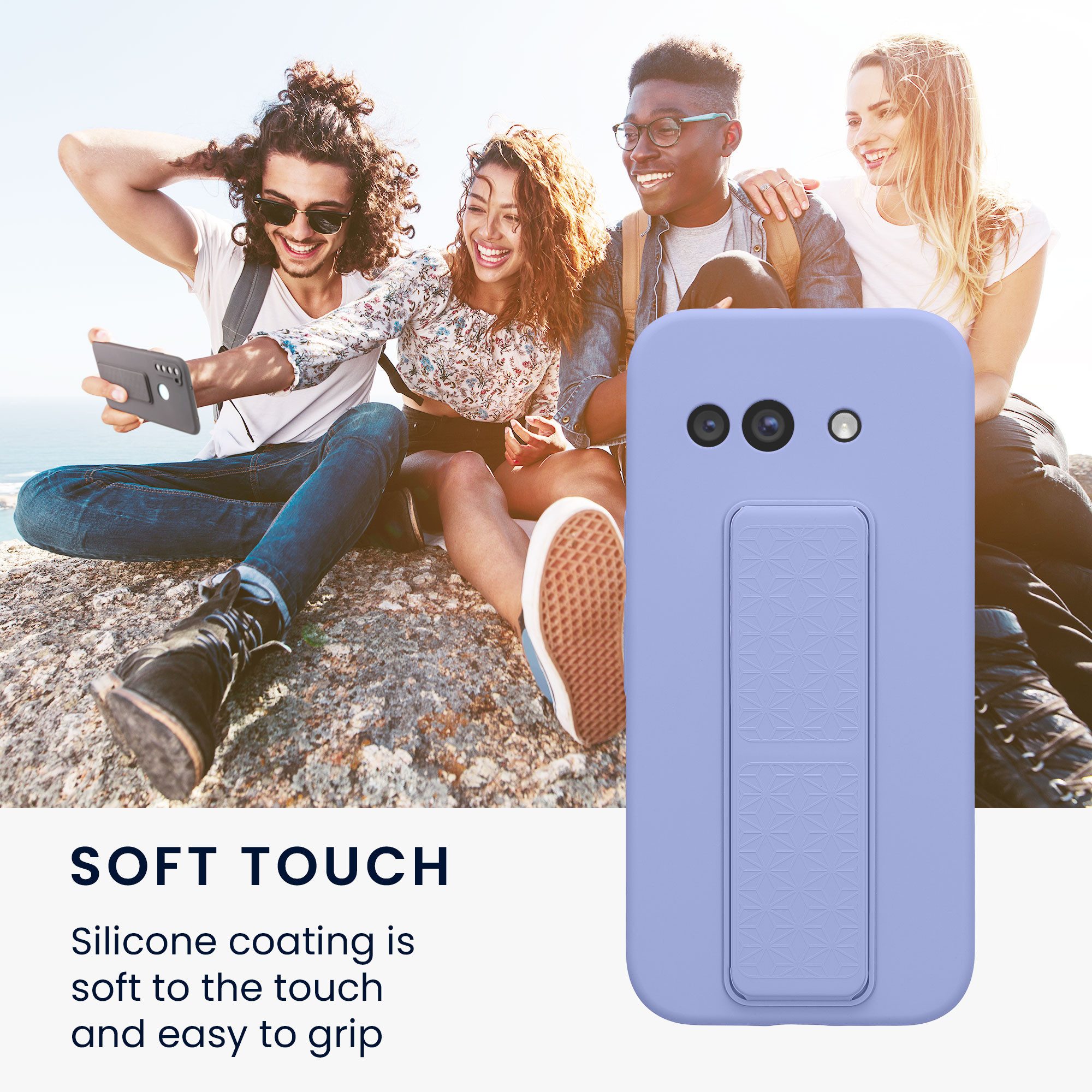 kwmobile Smartphone-Hülle kwmobile Handyhülle für Google Pixel 9a, Hülle mit Fingerhalter und Standfunktion - Silikon Case Handy Cover – Bild 5 von 5