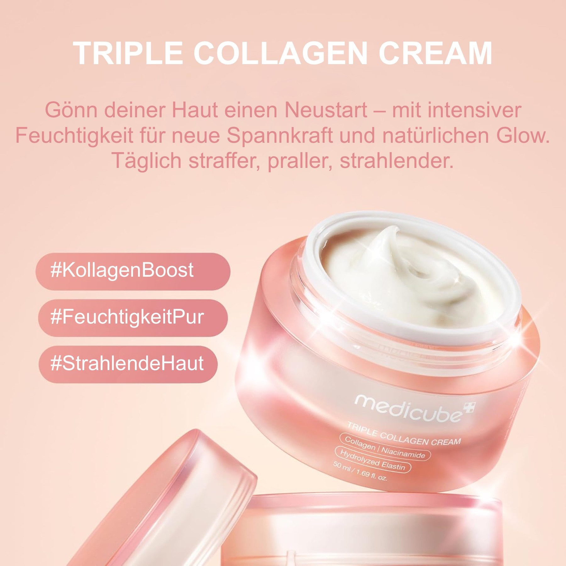 Medicube Tagescreme Triple Collagen Cream Anti Falten Gesichtscreme 50ml, 1-tlg., Anti-Falten, Anti-Aging-Creme, Gesichtspflege, Tagescreme