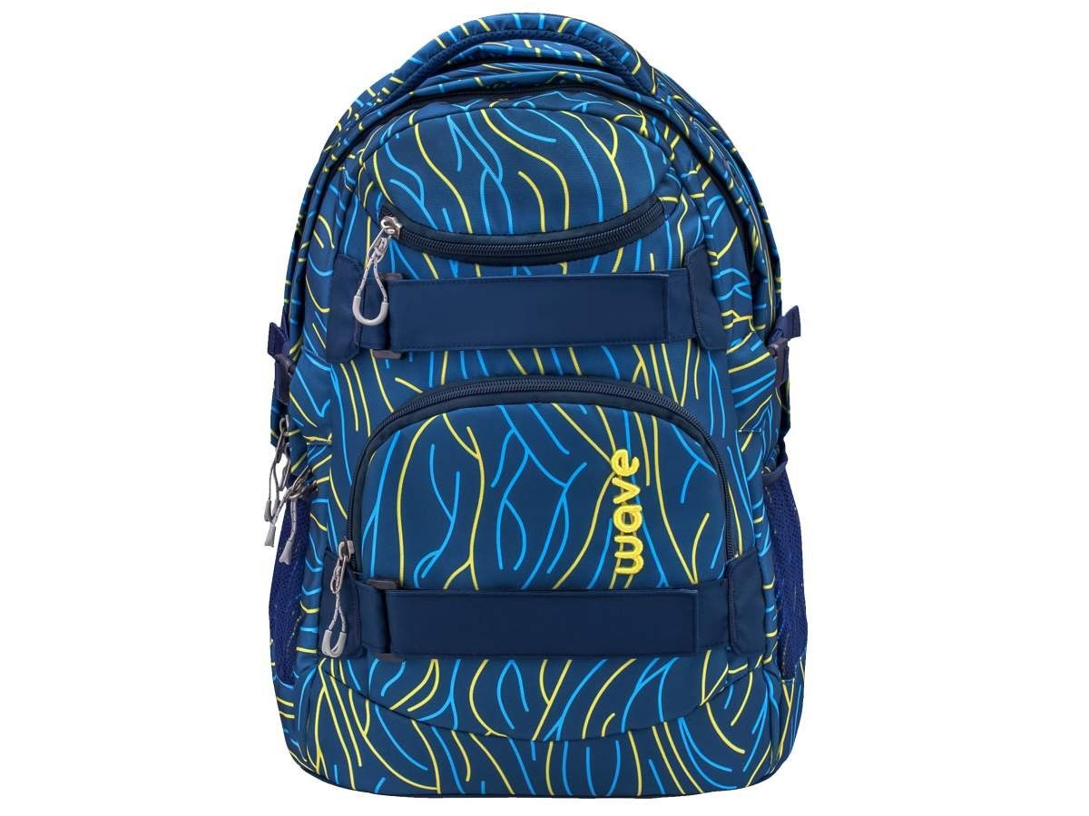 Wave Schulrucksack Infinity, Schultasche, mit 5. Set Klasse, ab Regenhülle Yellow weiterführende Schule, Lines