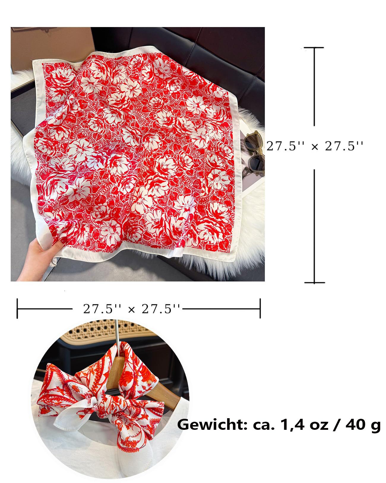 Zaewry Seidentuch quadratisch, 70x70 cm, Nickituch, Bandana-Schal (1Stück), Seide, Satin-Kopftuch für Damen – Seidig-glattes Haarwickeltuch, stilvoll